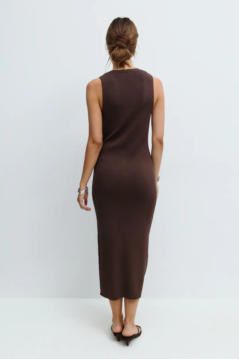 Knitted Vest Dress Brown