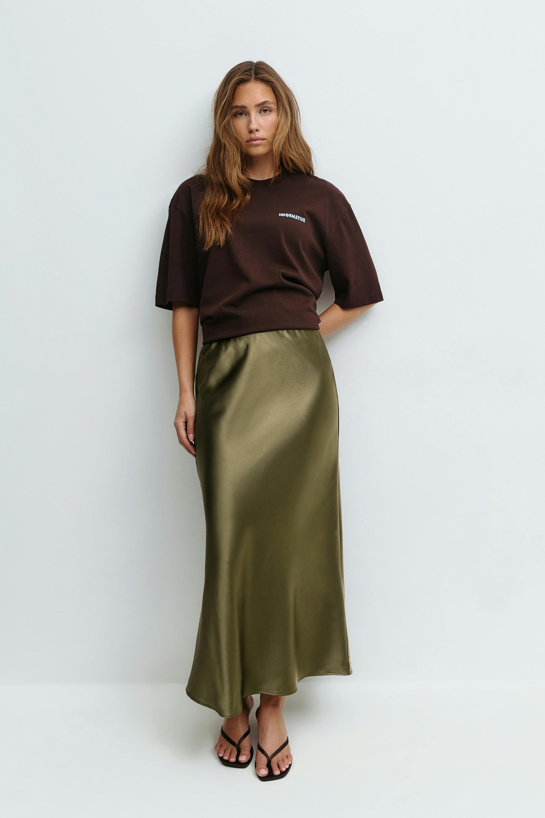 Gina Tricot - Satin skirt - Jupes en satin - Vert - XS - Femme