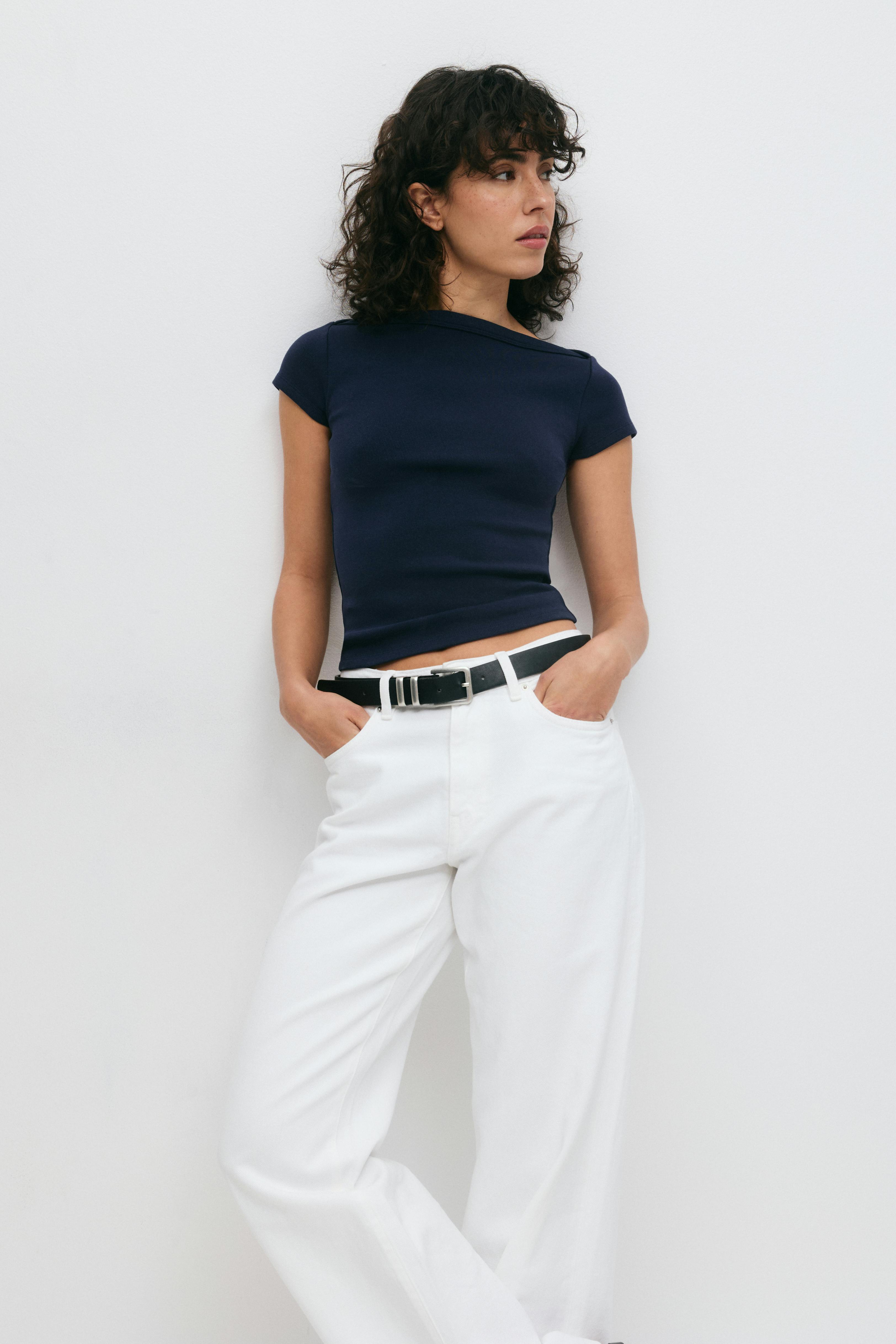 Läs mer om Gina Tricot - Boatneck tight rib top - toppar - Blått - L - Dam