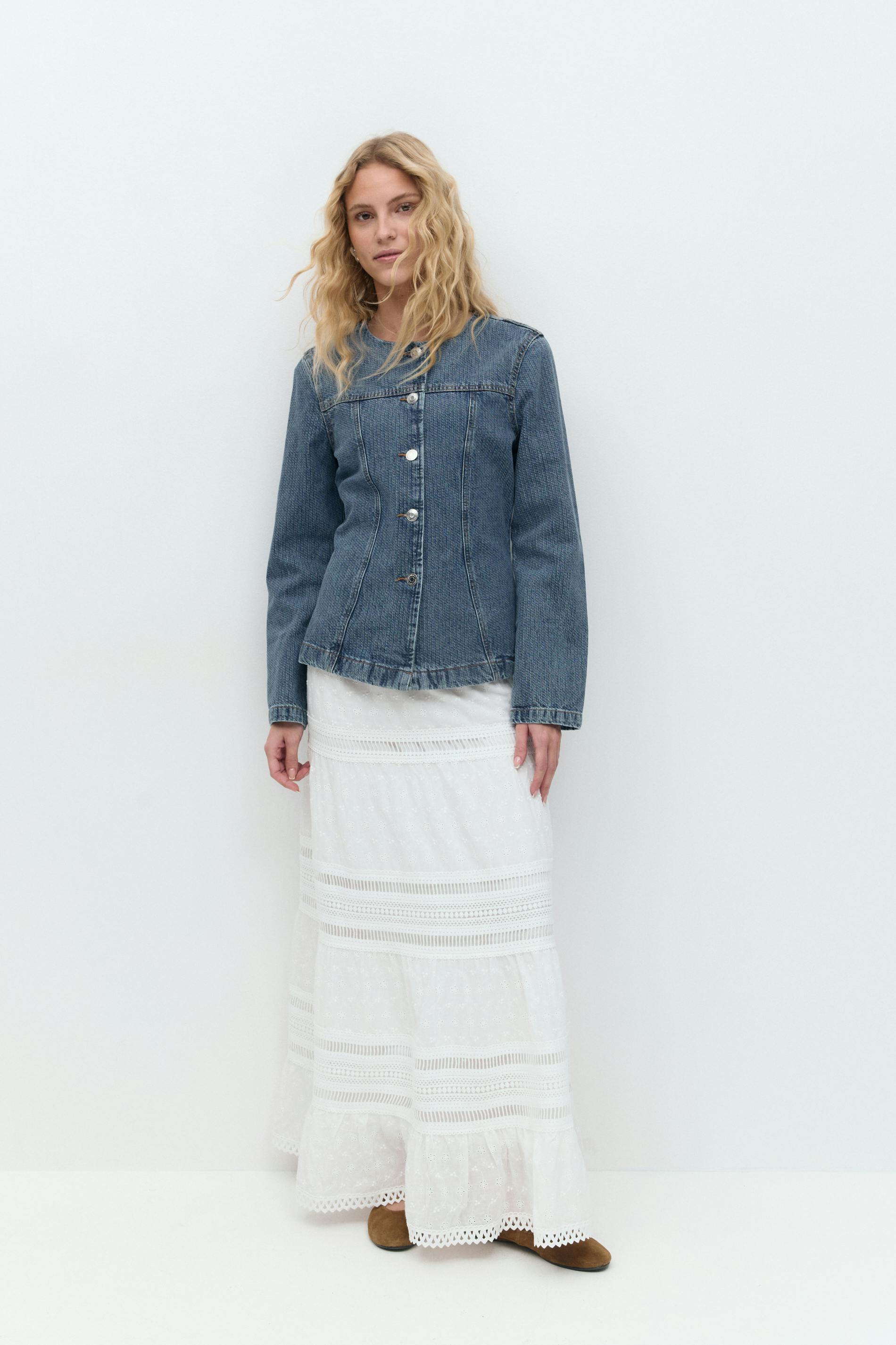 Gina Tricot - Broderie maxi skirt - långkjolar - Vit - M - Dam