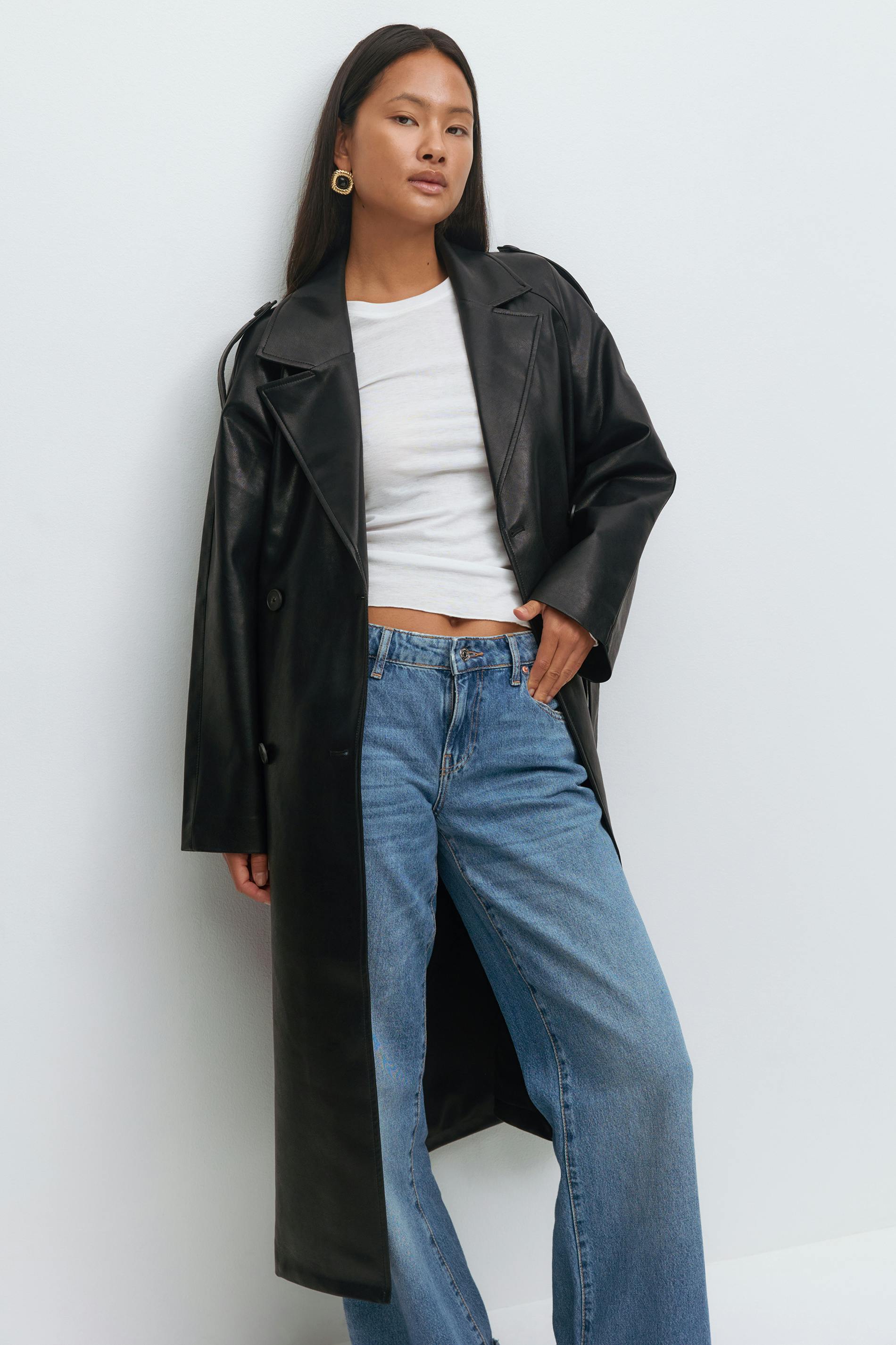 Gina Tricot - Belted pu trench coat - trenchcoats - Zwart - XL - Dames