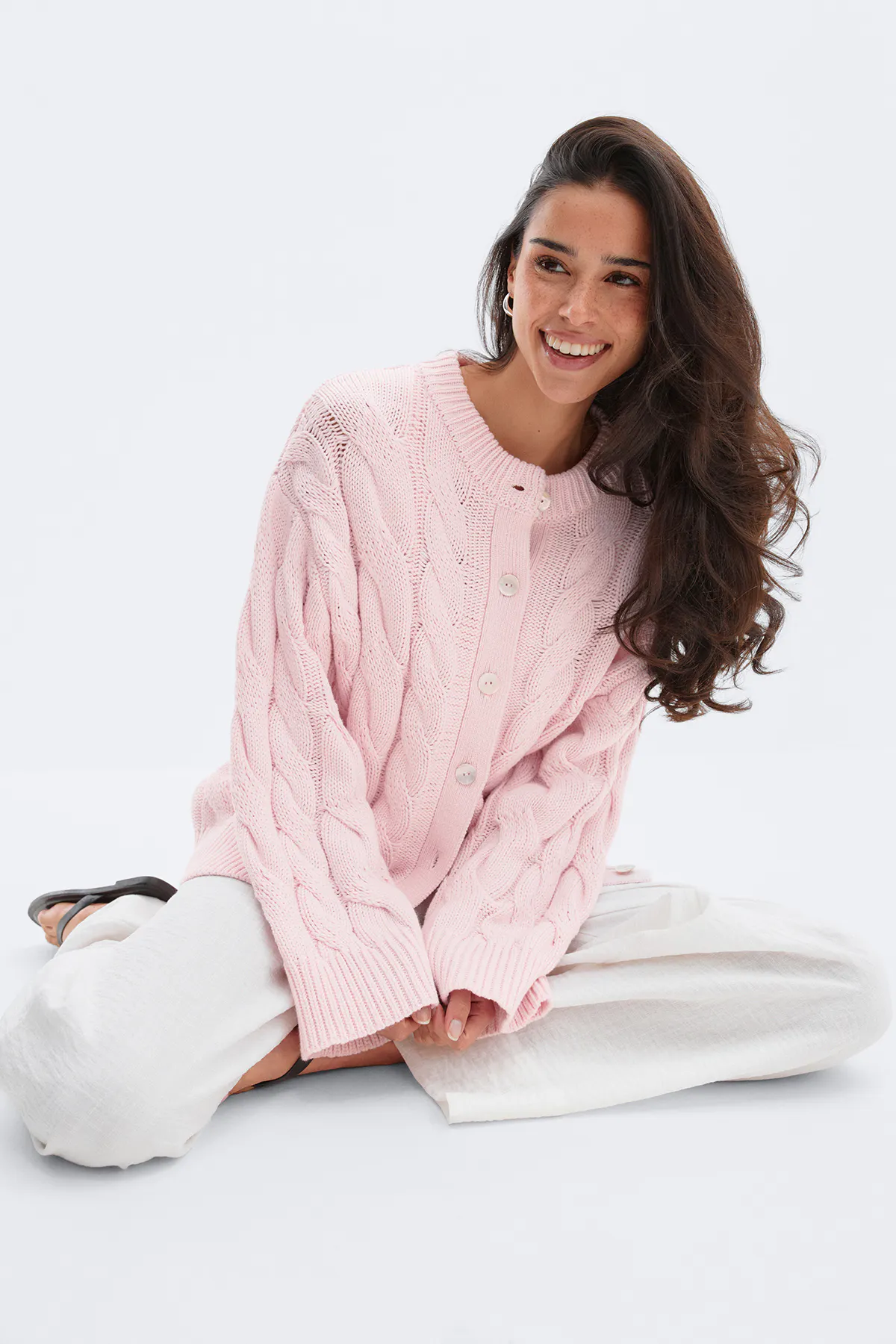 Gina Tricot - Chunky knitted cable cardigan - Vesten - Roze - XS - Dames