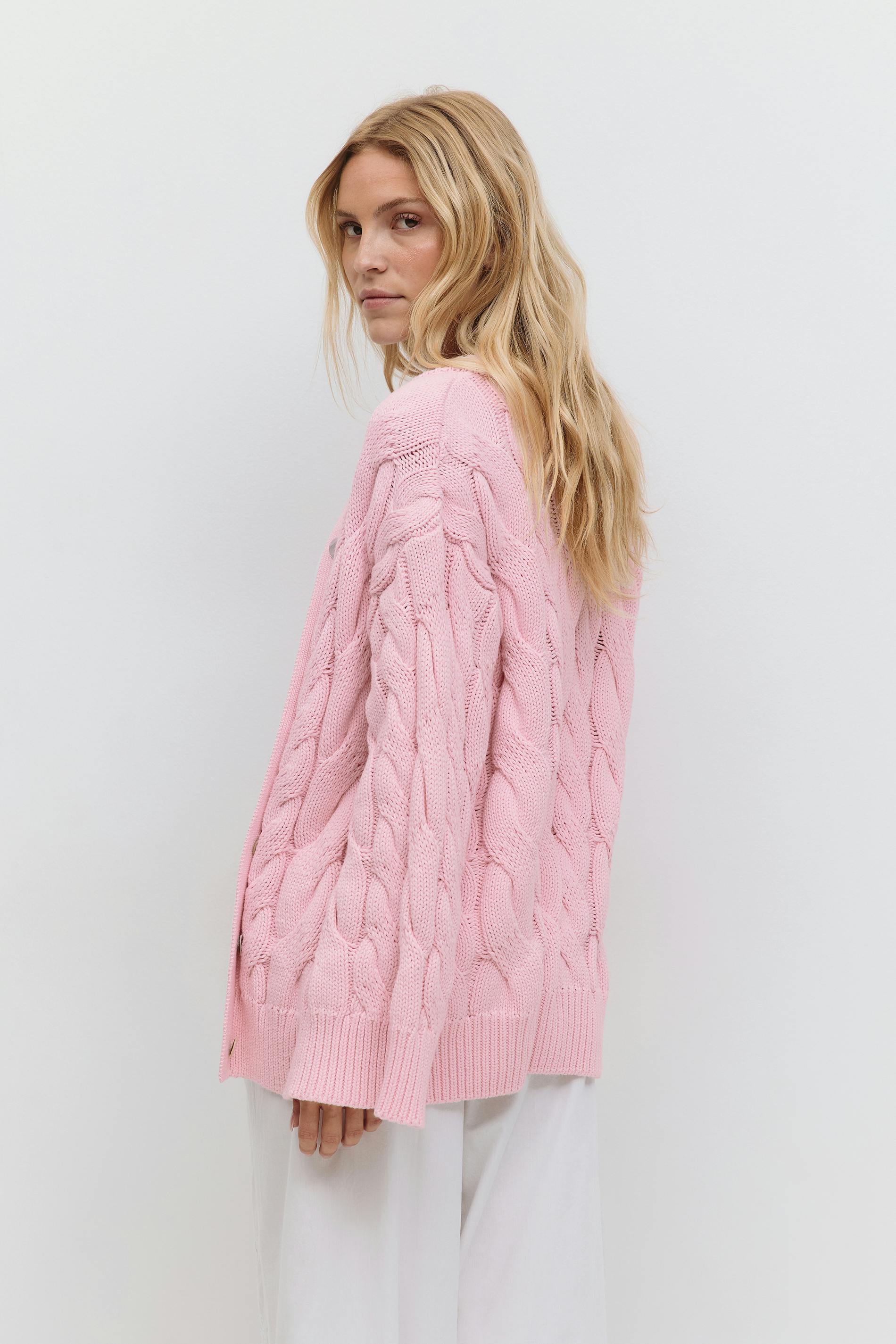 Chunky Knit Light Pink Cable Knit Cardigan Chunky Cardigan