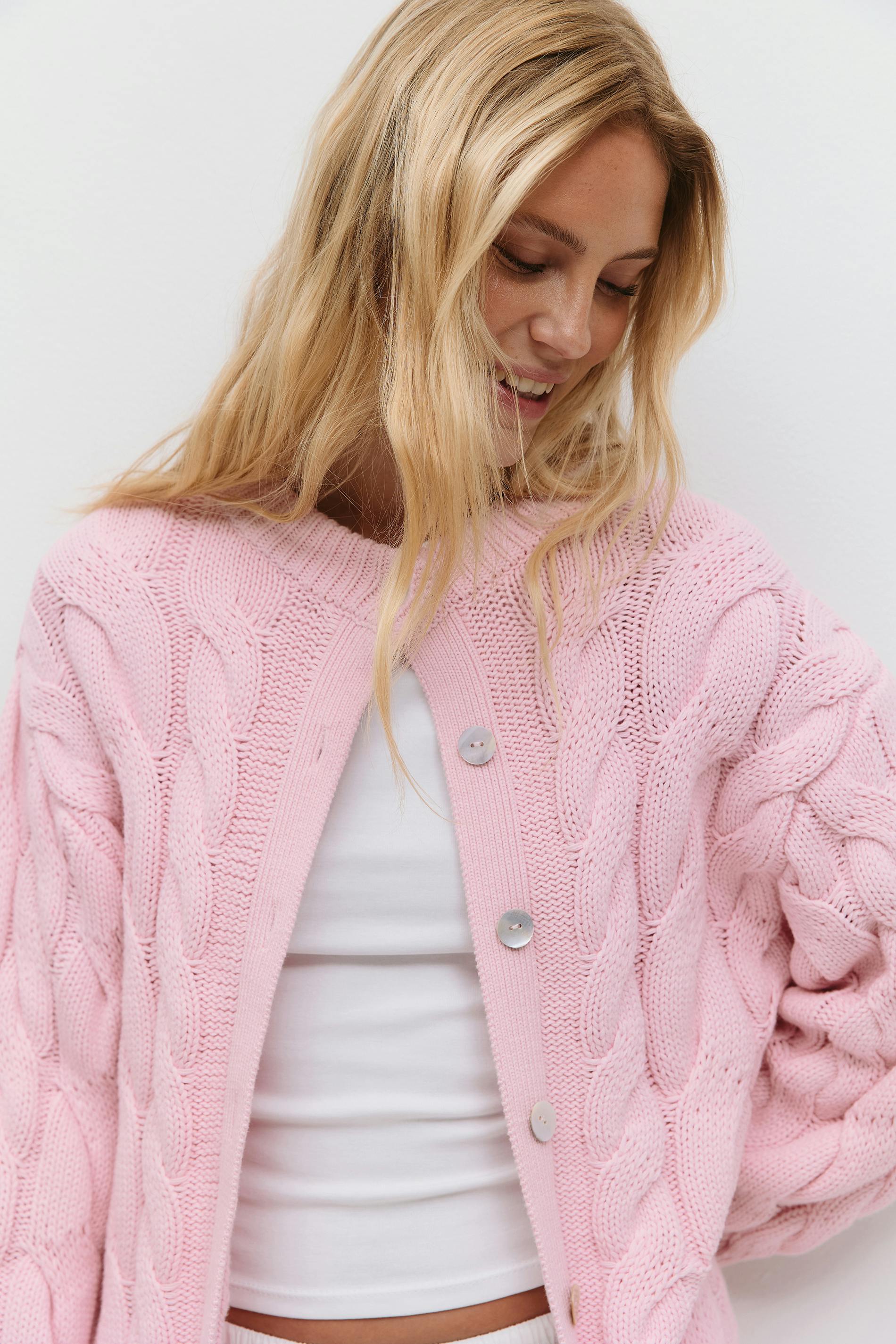 Pink Cardigan Pastel Chunky Cardigan Chunky Knitted Cable Cardigan