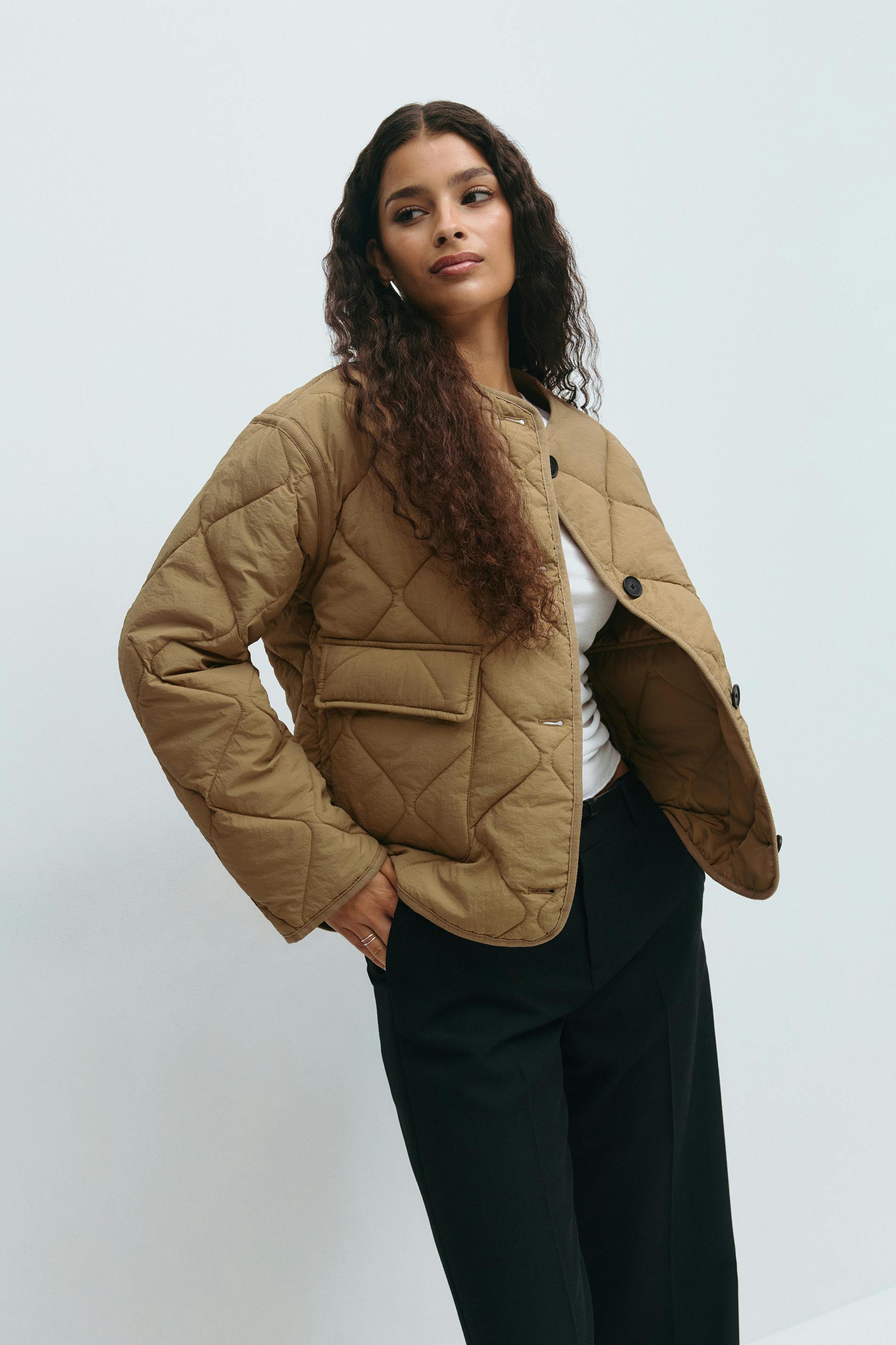 Gina Tricot - Quilted short jacket - Jassen - Beige - S - Dames
