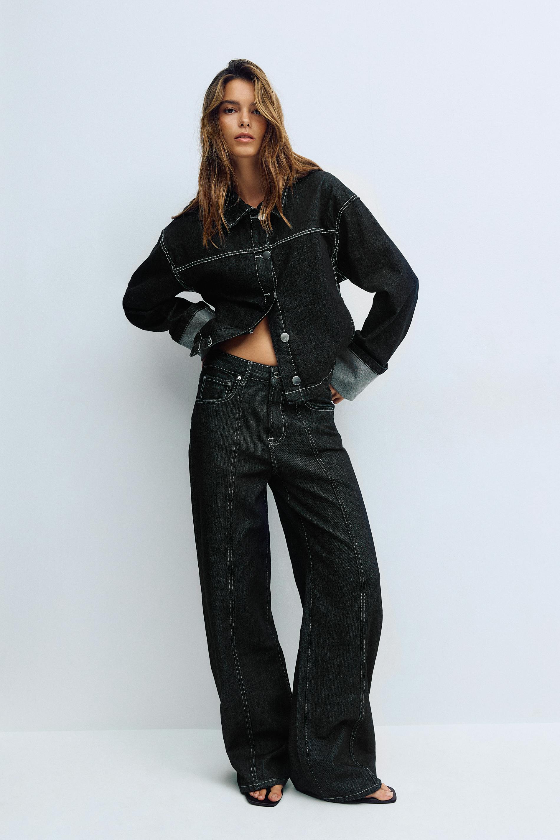 Läs mer om Gina Tricot - Wide front seam jeans - wide jeans - Svart - 38 - Dam