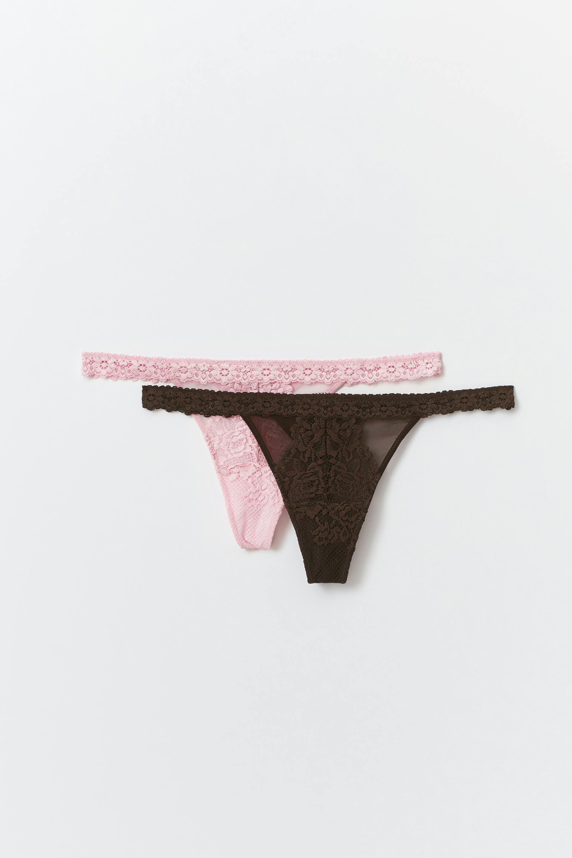 Gina Tricot - 2-pack lace thong - alushousut 2-pack - Ruskea - XL - Naiset