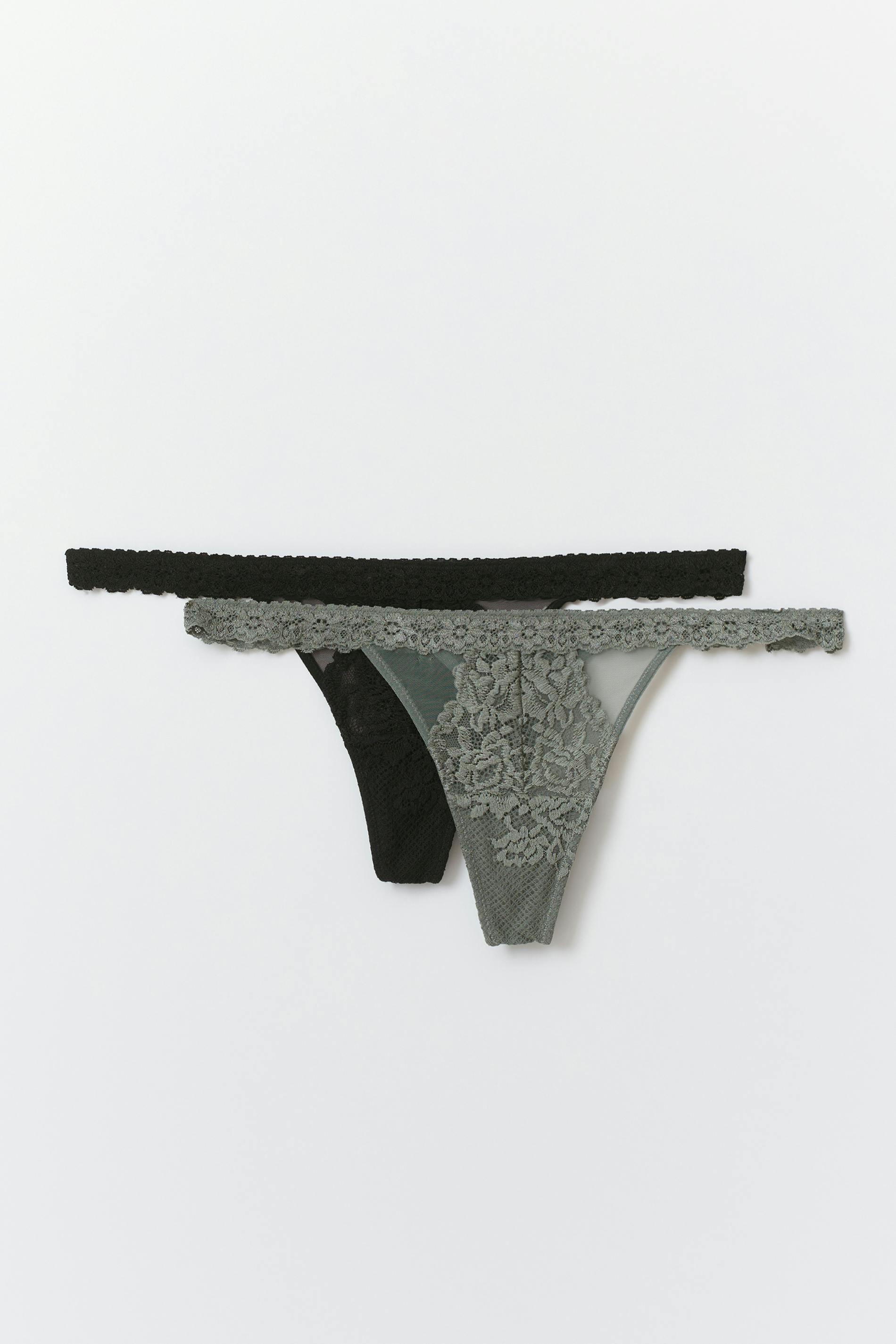 Gina Tricot - 2-pack lace thong - alushousut 2-pack - Musta - XL - Naiset
