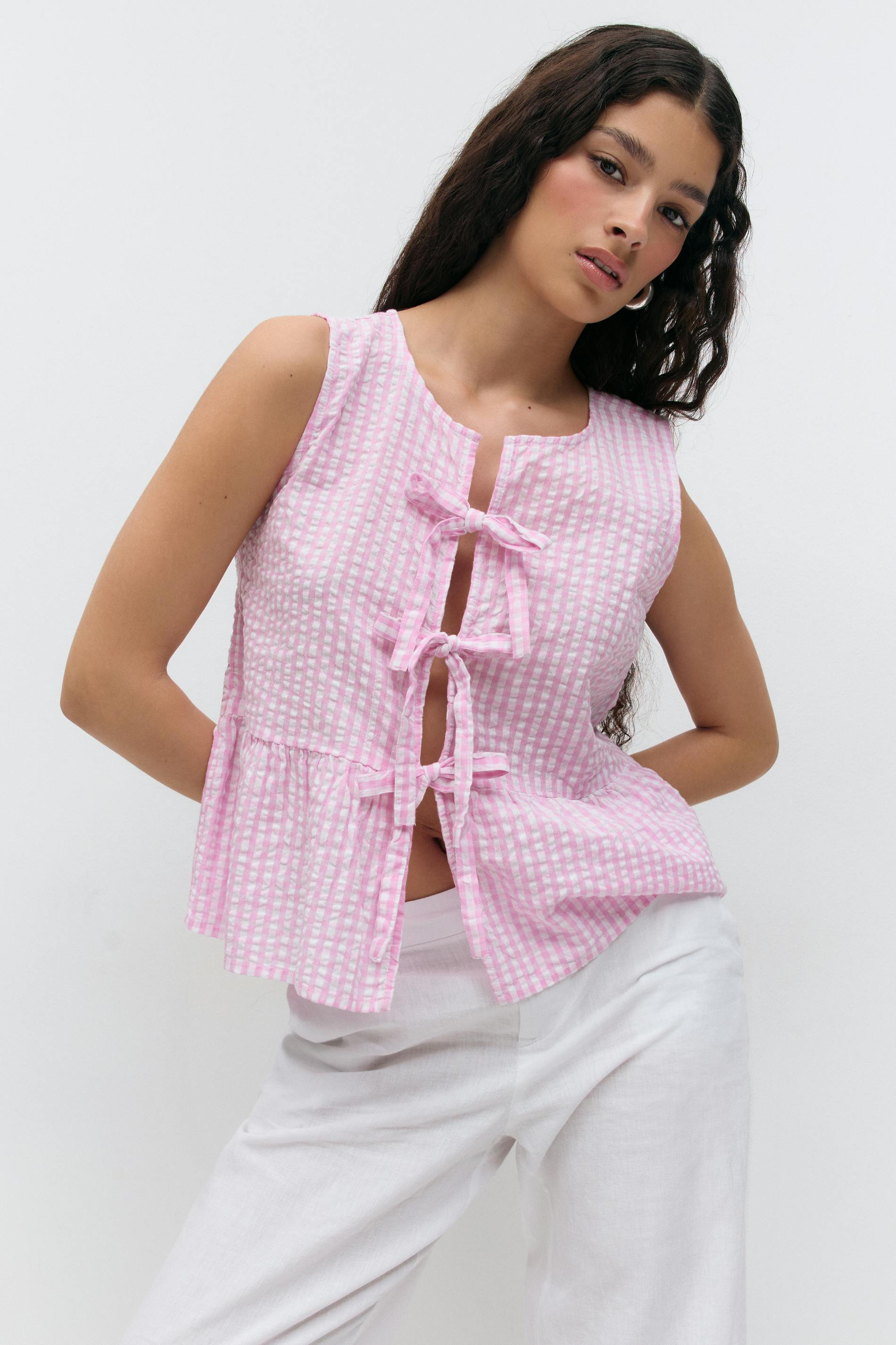 Gina Tricot - Sleeveless blouse - topper med knyting - Rosa - XS - Dame