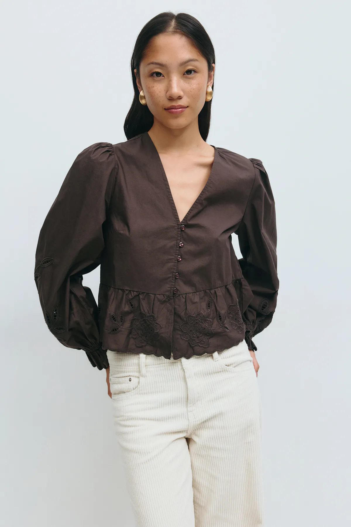 Gina Tricot - Lacing blouse - Bluser - Brun - L - Dame