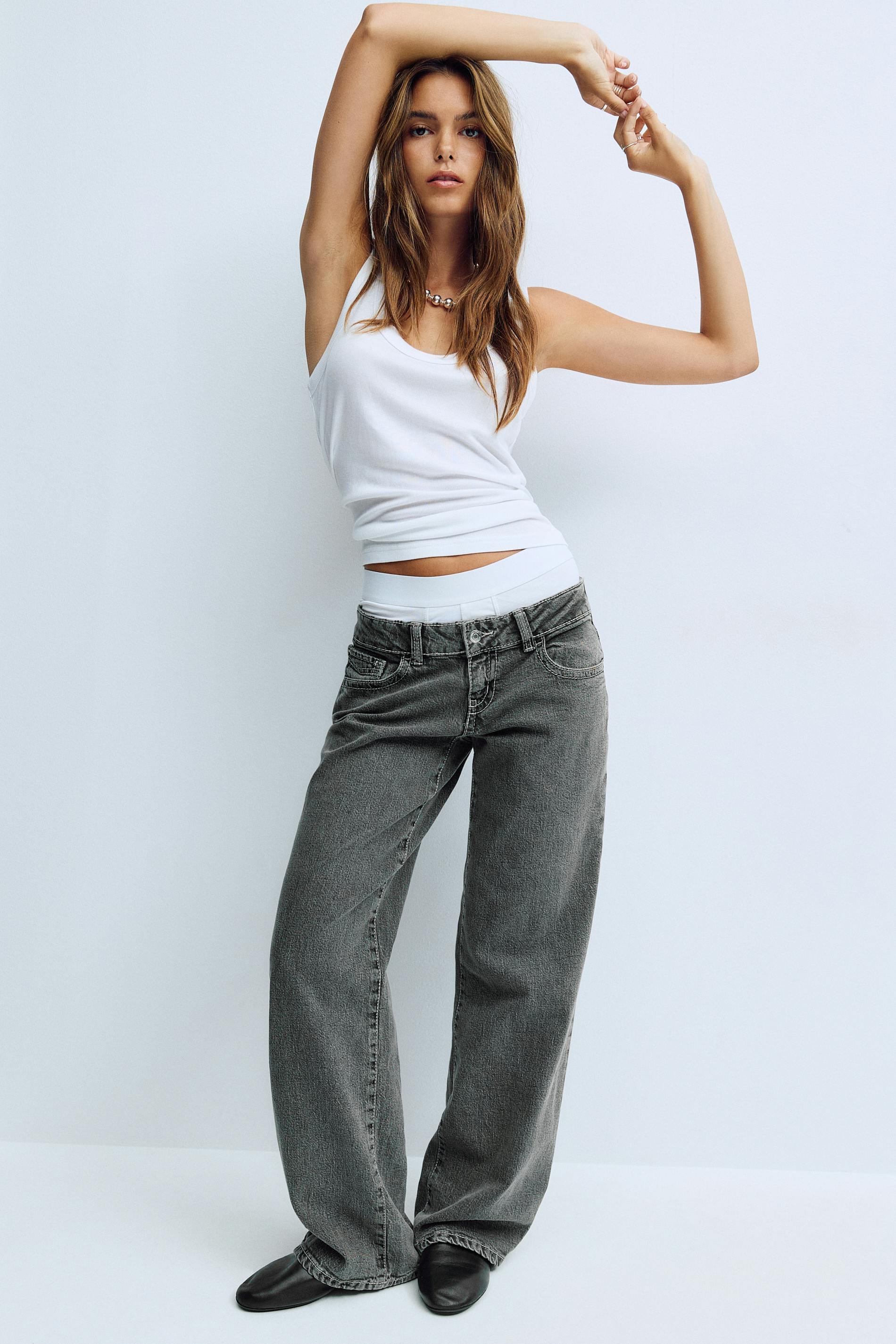 Gina Tricot - Ultra low wide jeans - ultra low waist - Gris - 34 - Femme