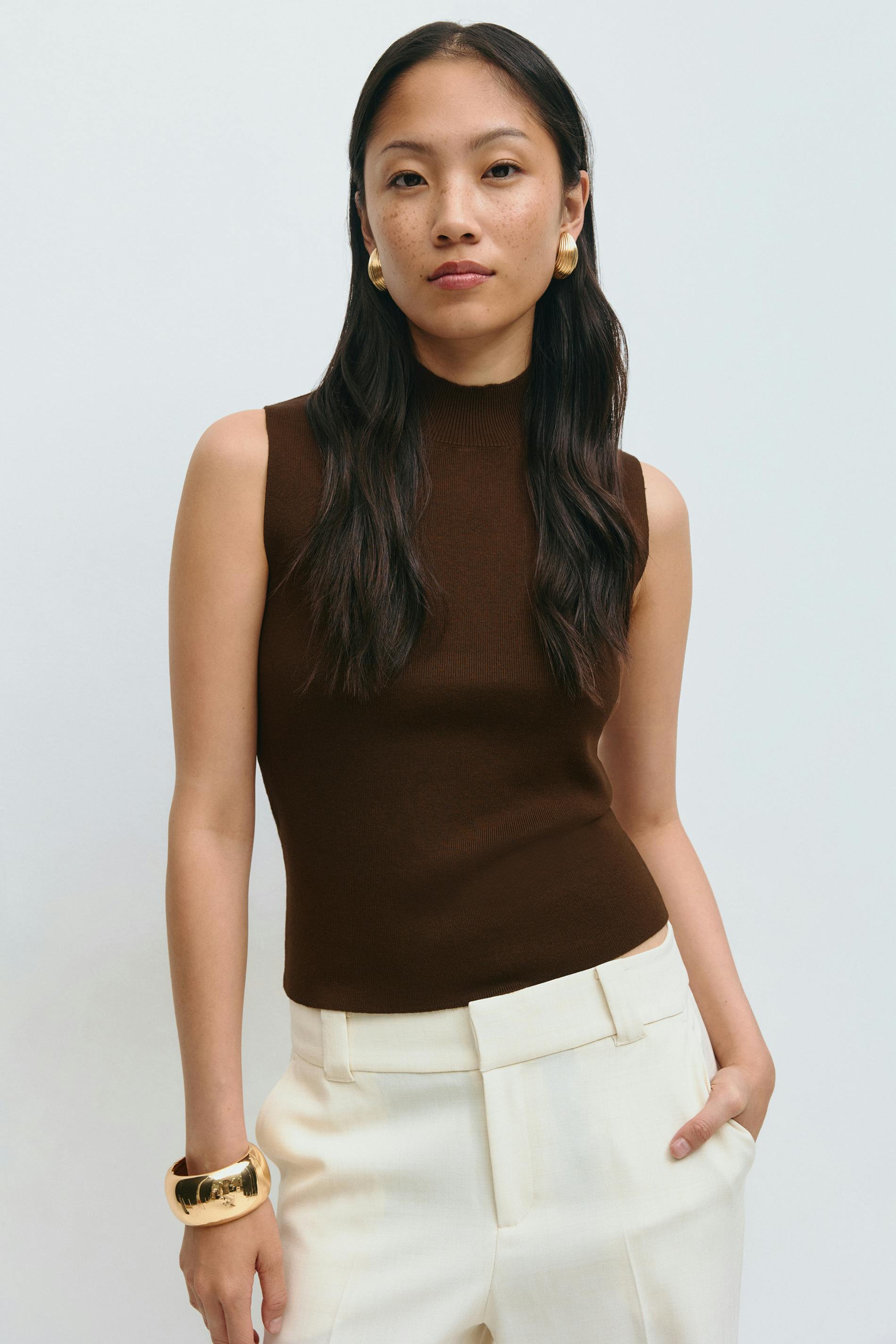 Gina Tricot - Turtleneck knitted top - Pologensere - Brun - S - Dame