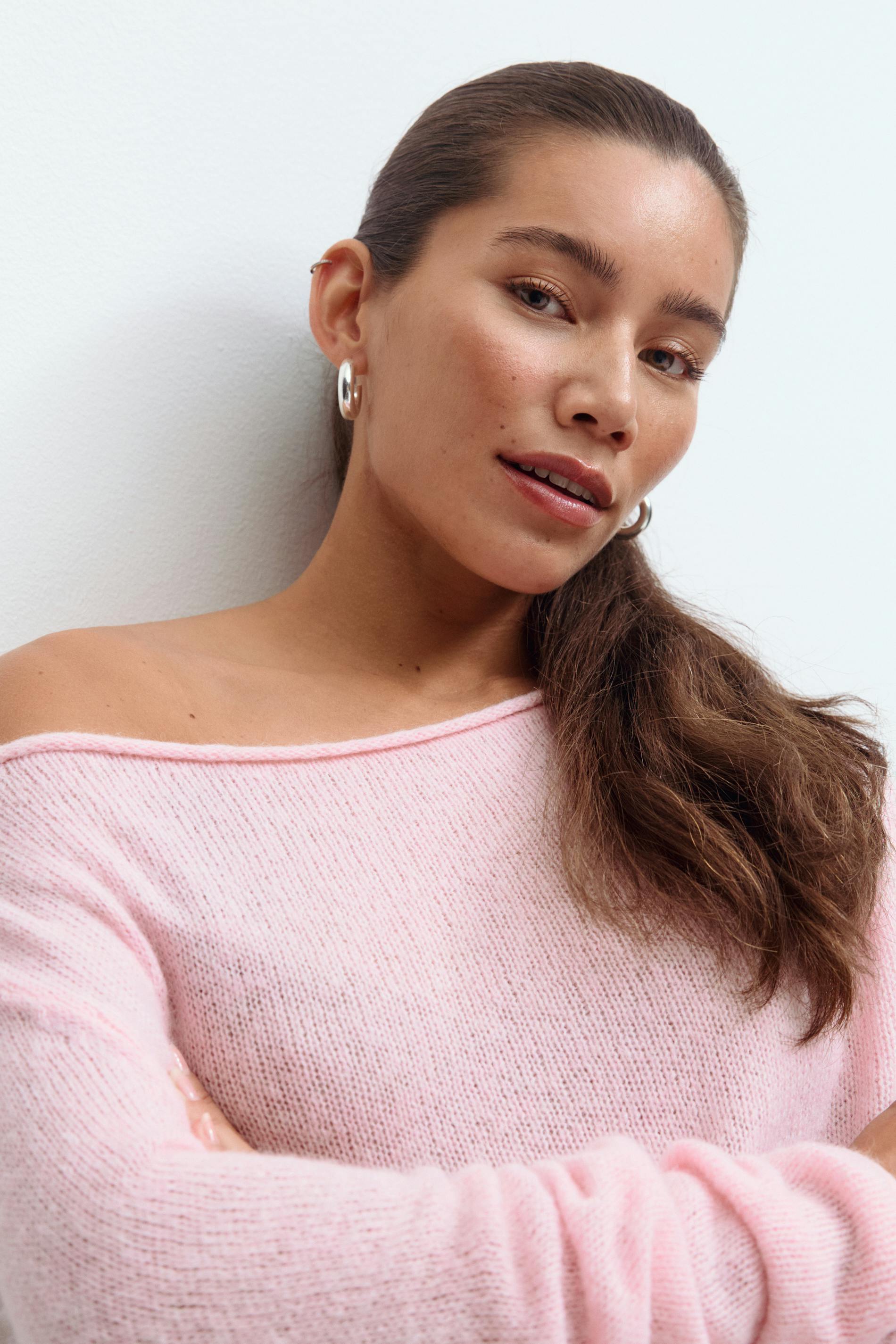 Gina Tricot - Knitted boatneck top - Gebreide truien - Roze - S - Dames