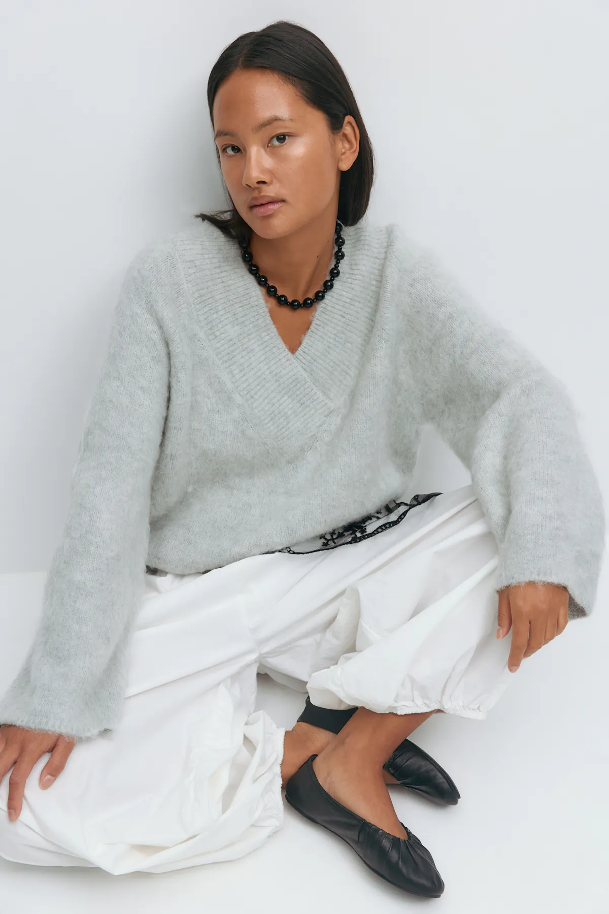 V-neck knitted sweater