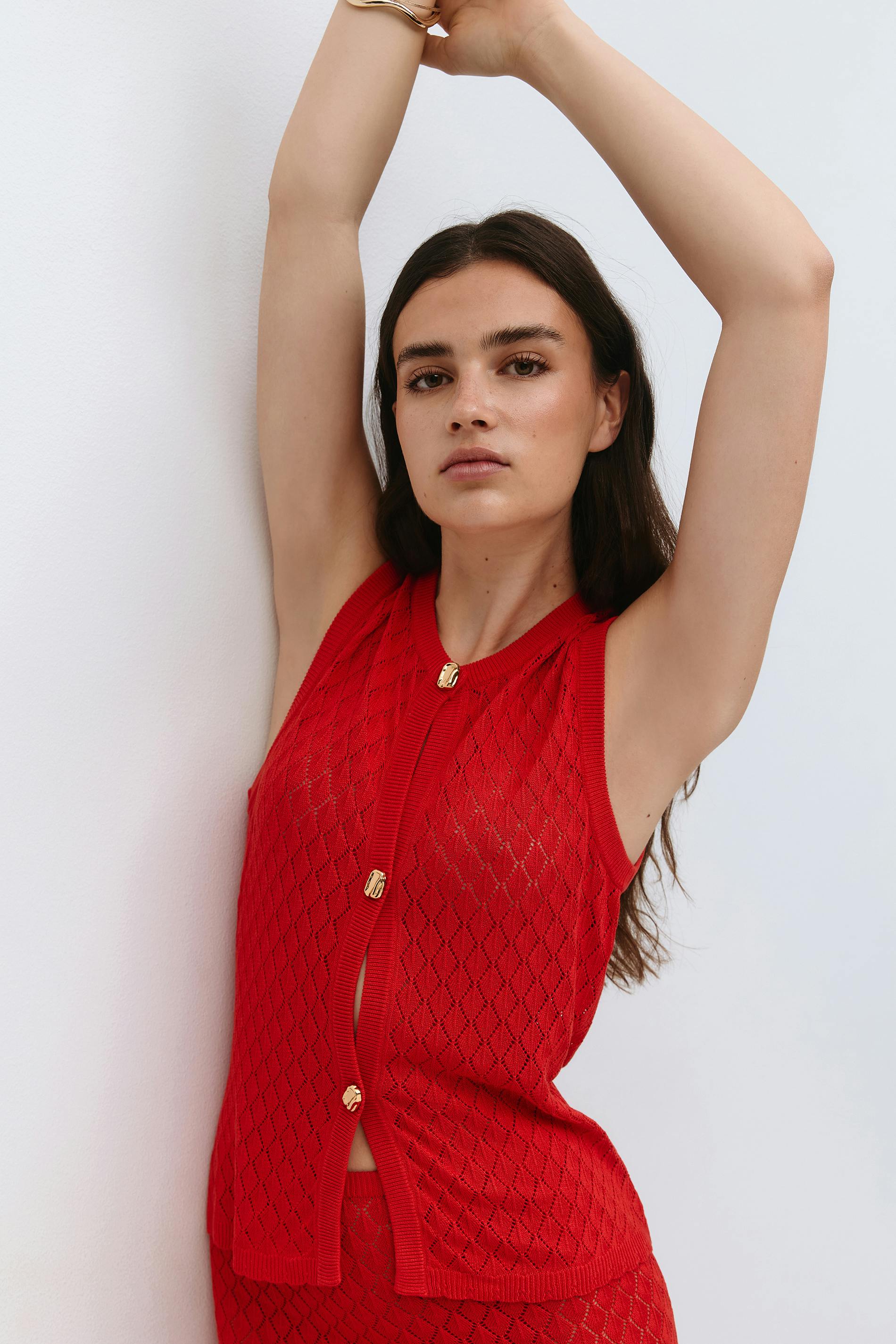 Gina Tricot - Knitted crochet top - Gilets - Rood - M - Dames