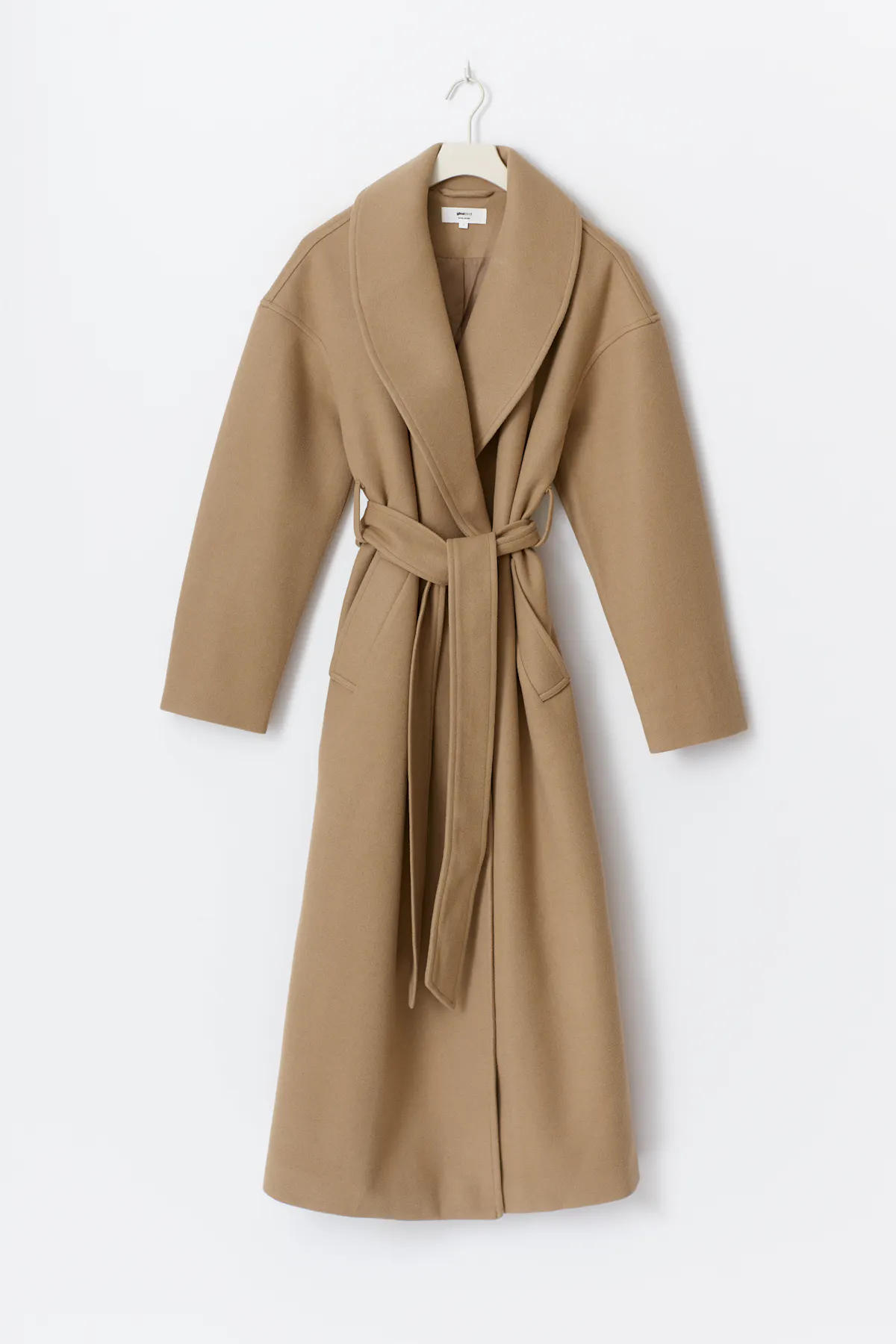 Shawl collar long coat - Beige - Women - Gina Tricot