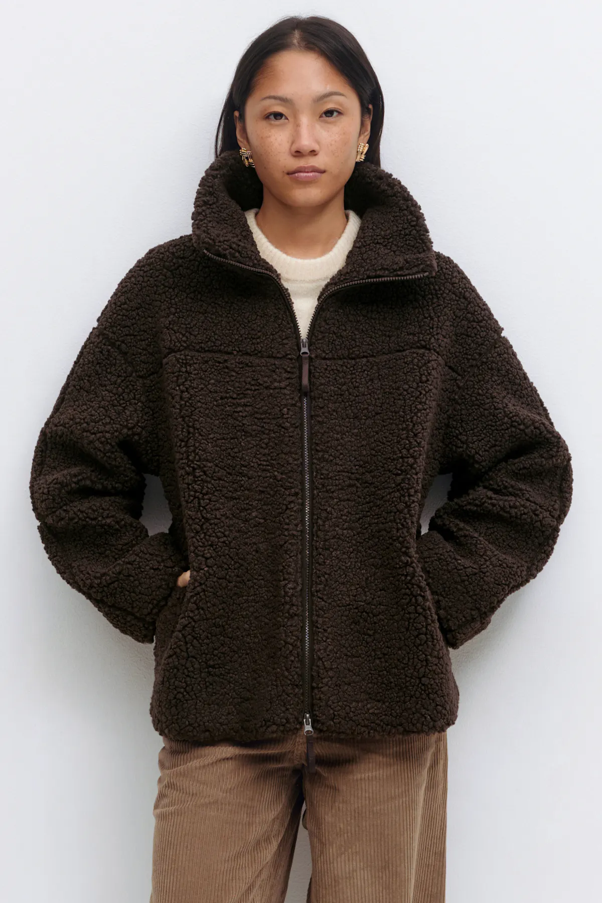 Gina Tricot - Pile zip jacket - Jakker - Brun - M - Dame