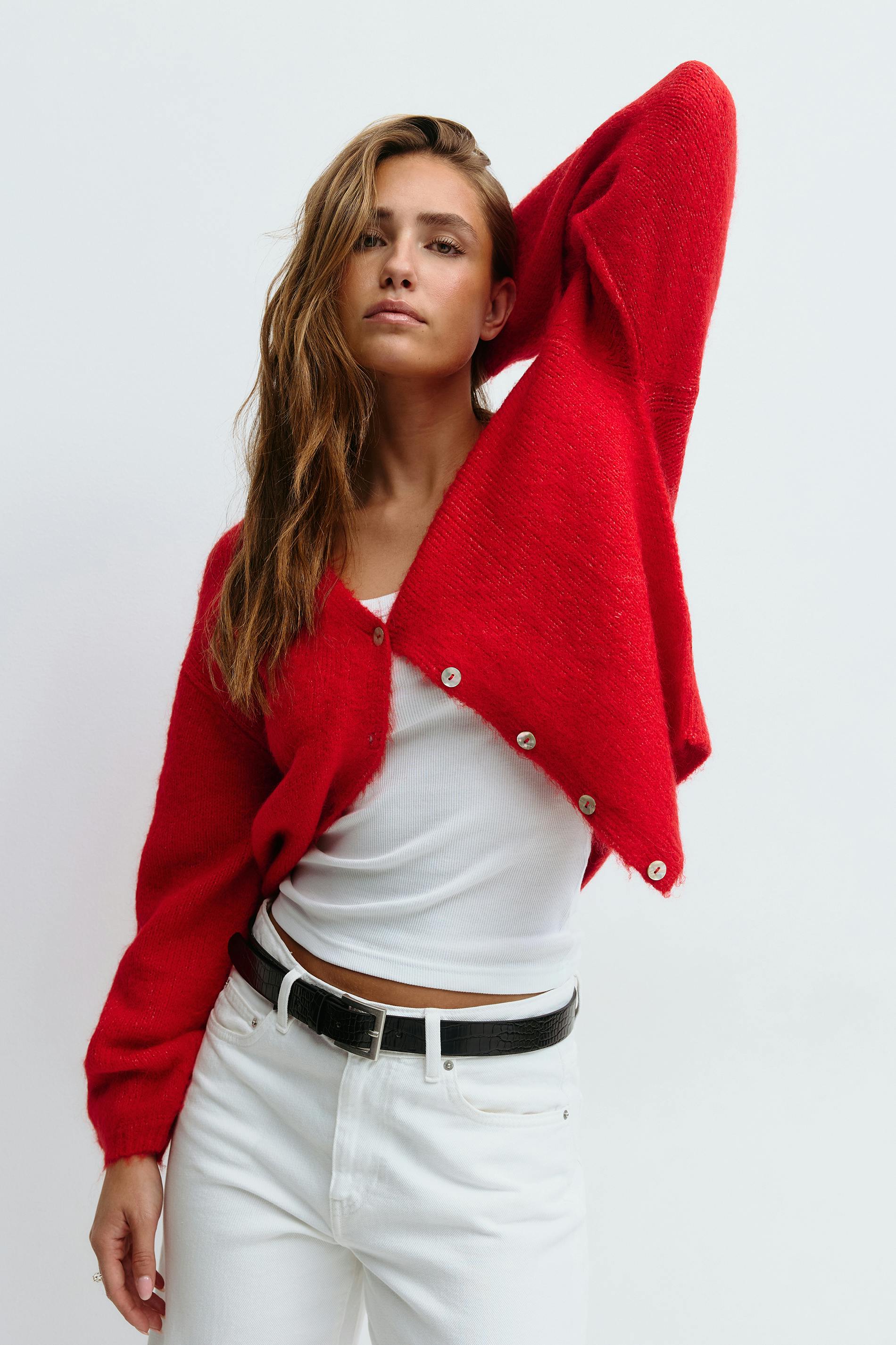 Gina Tricot - V-neck knitted cardigan - Neuletakit - Punainen - XL - Naiset