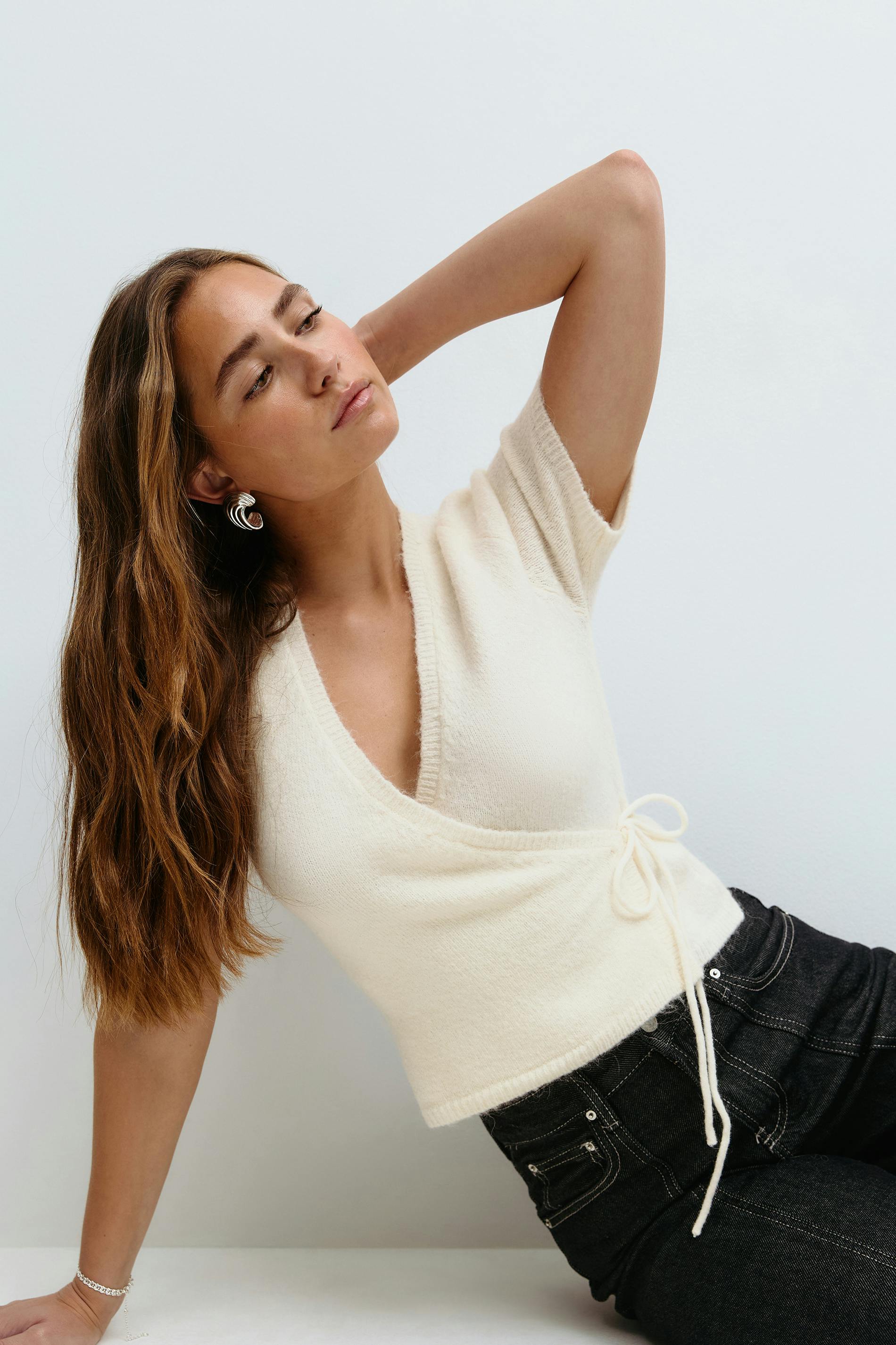 Gina Tricot - Knitted wrap top - wikkeltops - Wit - S - Dames