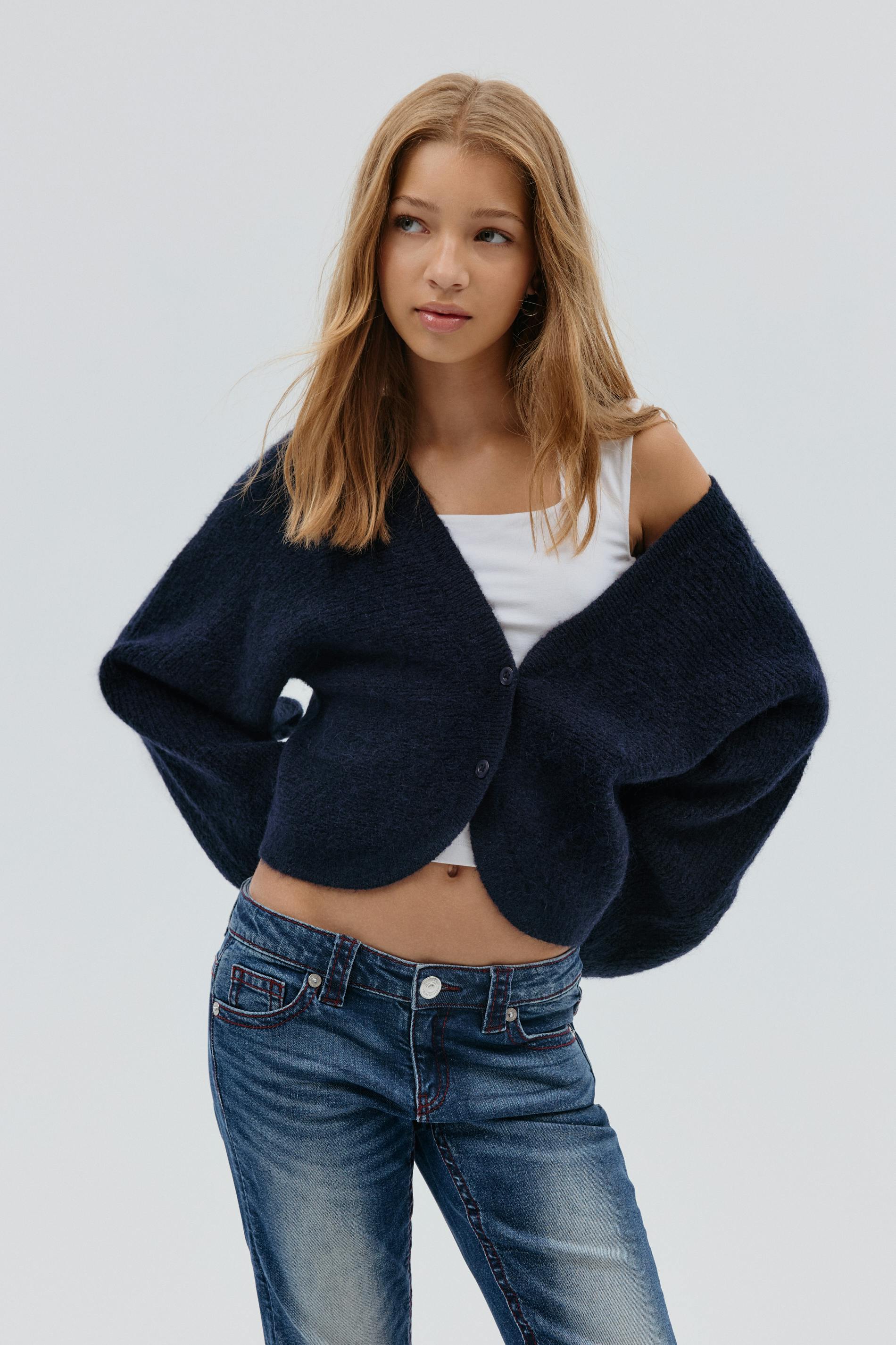 Gina Tricot - Y knitted bolero - gebreide truien - Blauw - 158/164 - Meisje