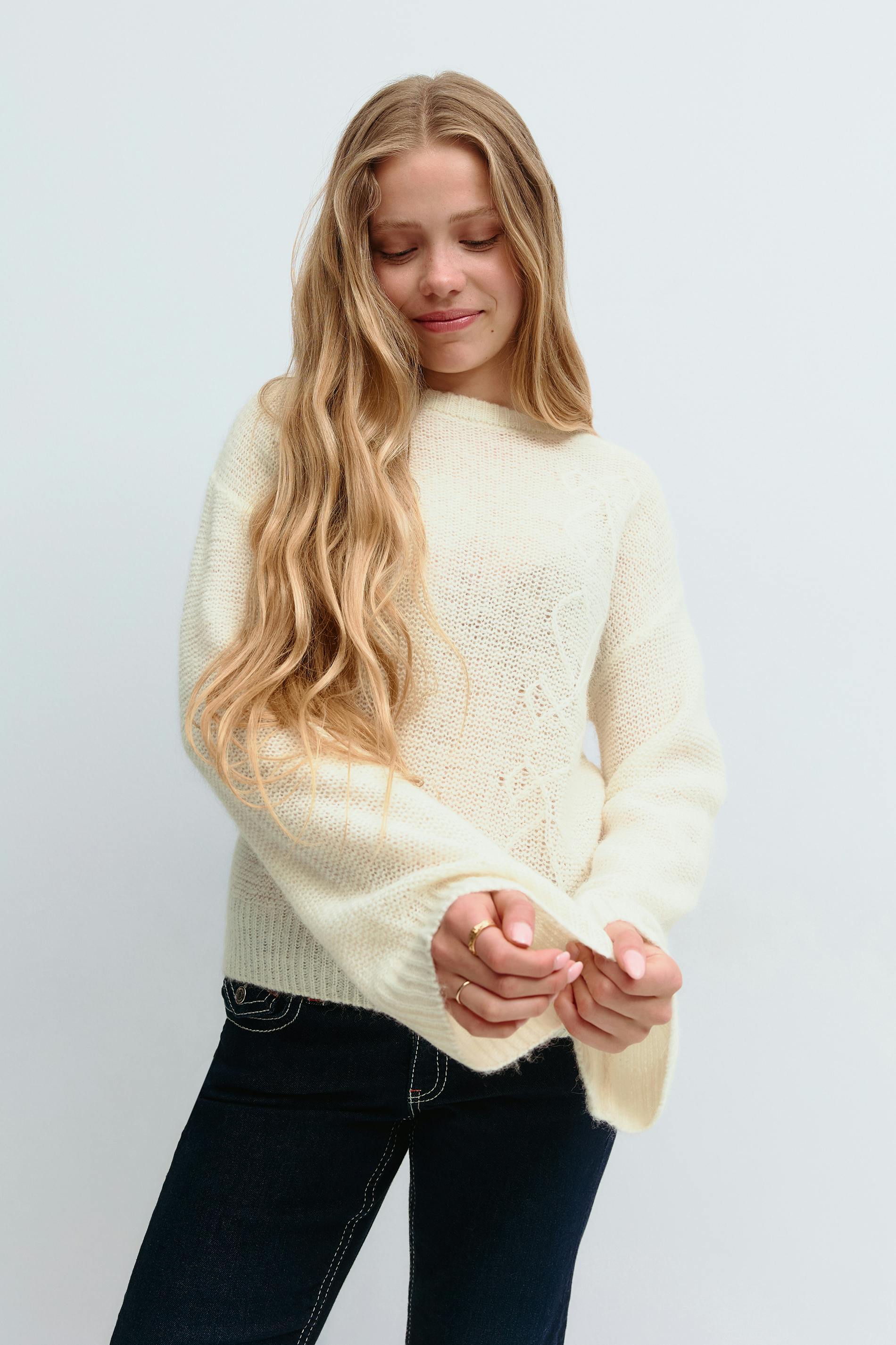 Gina Tricot - Y knitted sweater - gebreide truien - Wit - 170 - Meisje