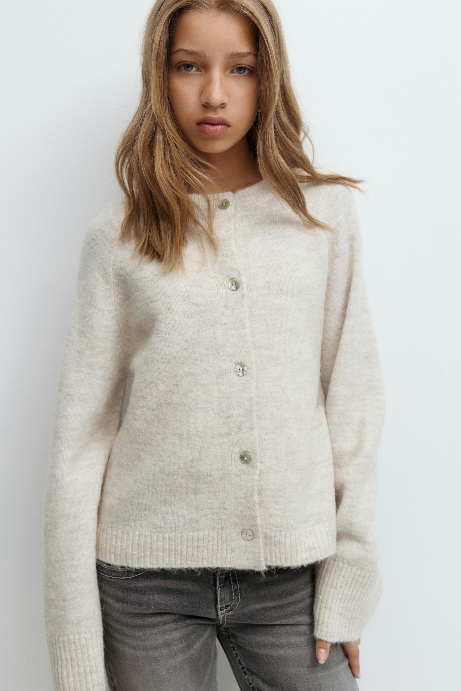 Gina Tricot - Y knitted cardigan - gebreide truien - Beige - 158/164 - Meisje