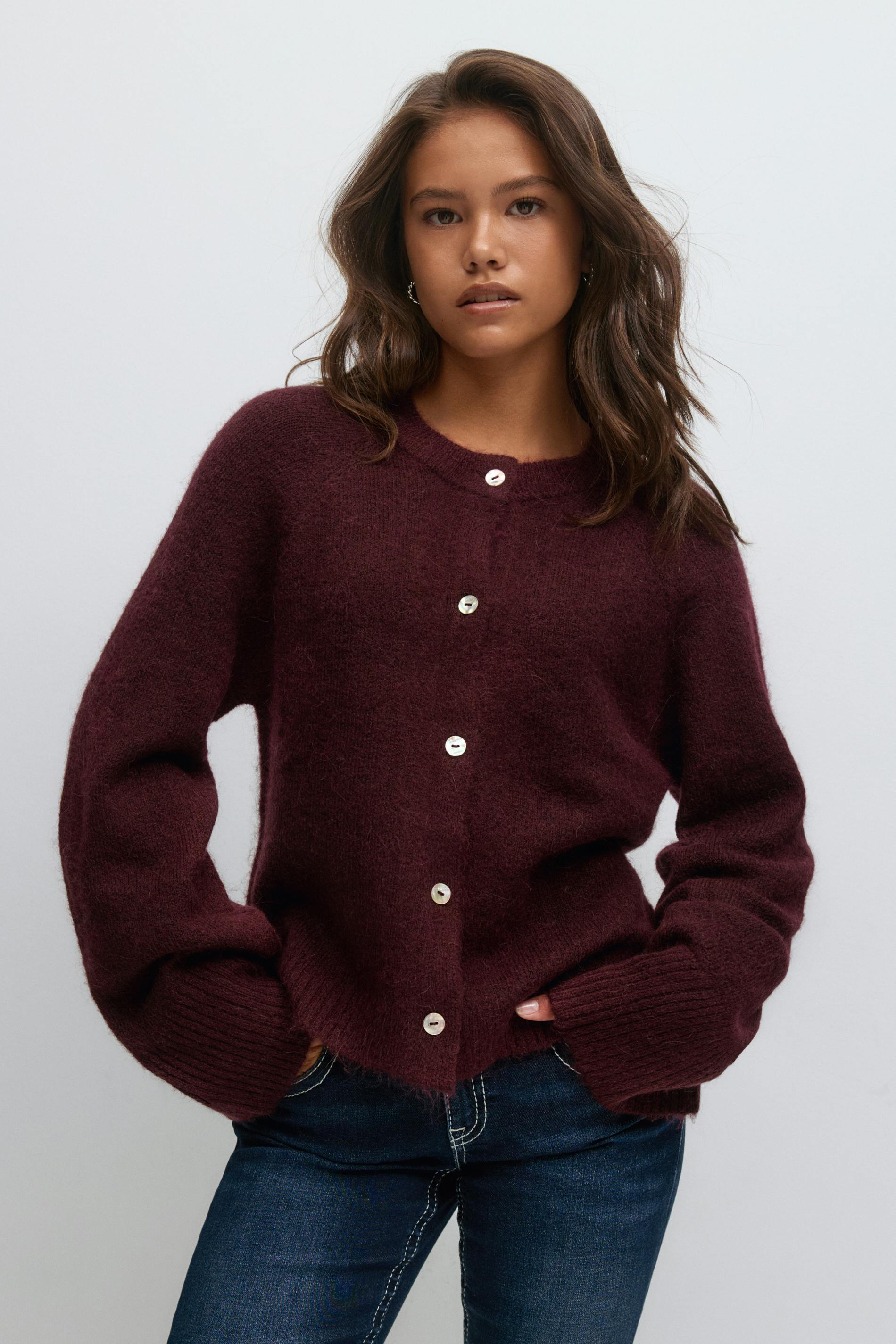 Gina Tricot - Y knitted cardigan - gebreide truien - Rood - 146/152 - Meisje
