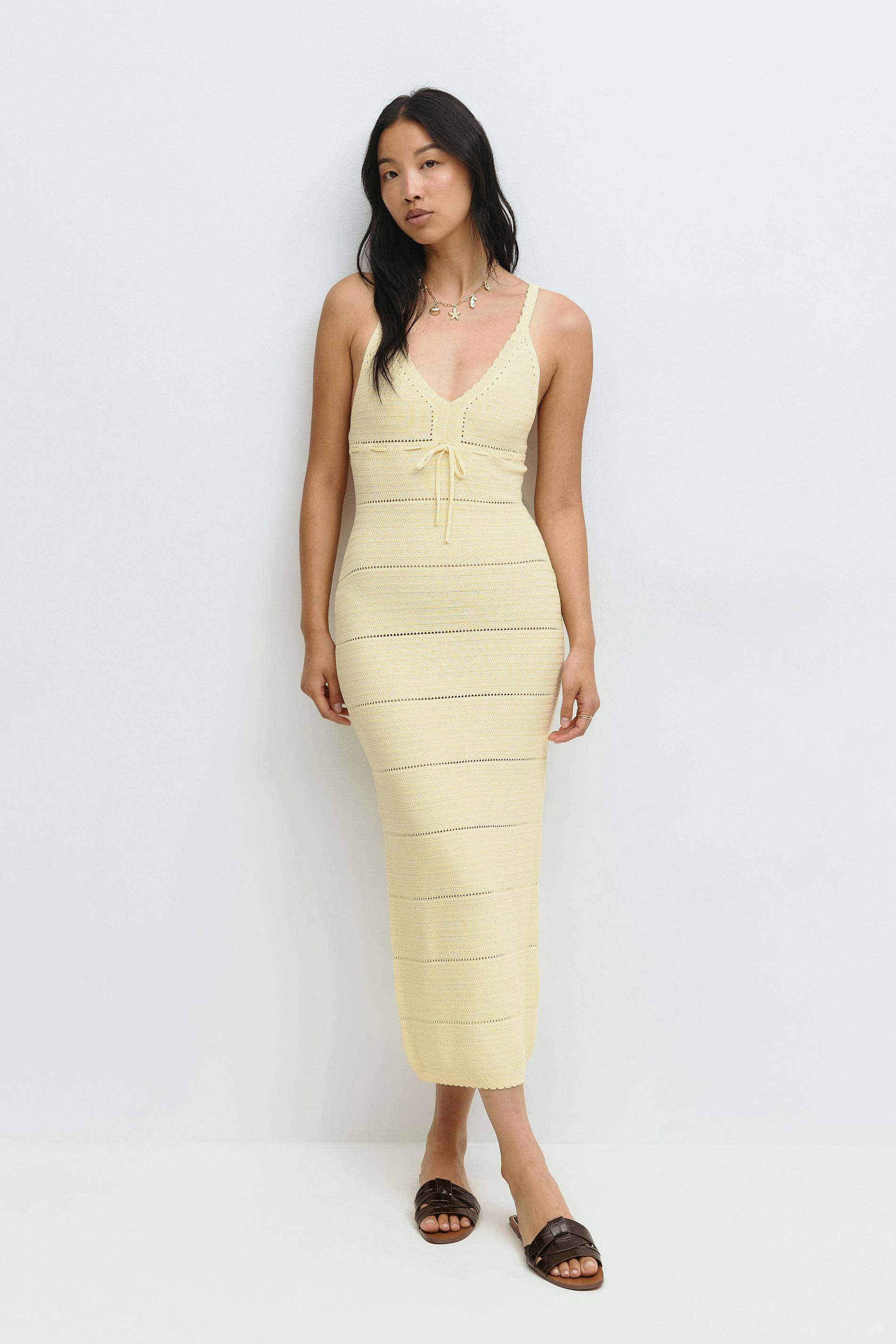 Gina Tricot - Knitted midi dress - Stickade klänningar - Gul - XS - Dam 1