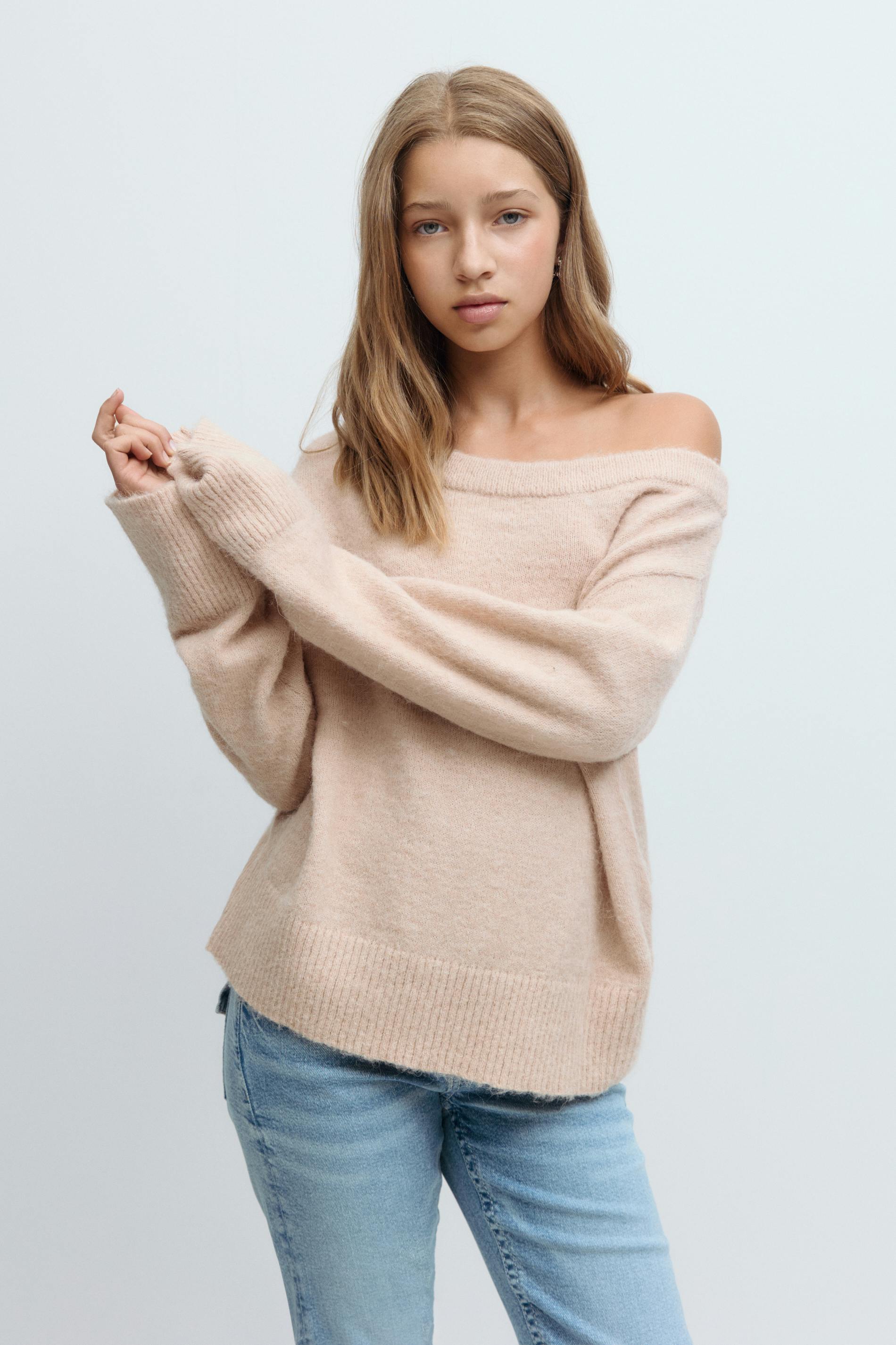 Gina Tricot - Y oversized knitted sweater - gebreide truien - Beige - 158/164 - Meisje