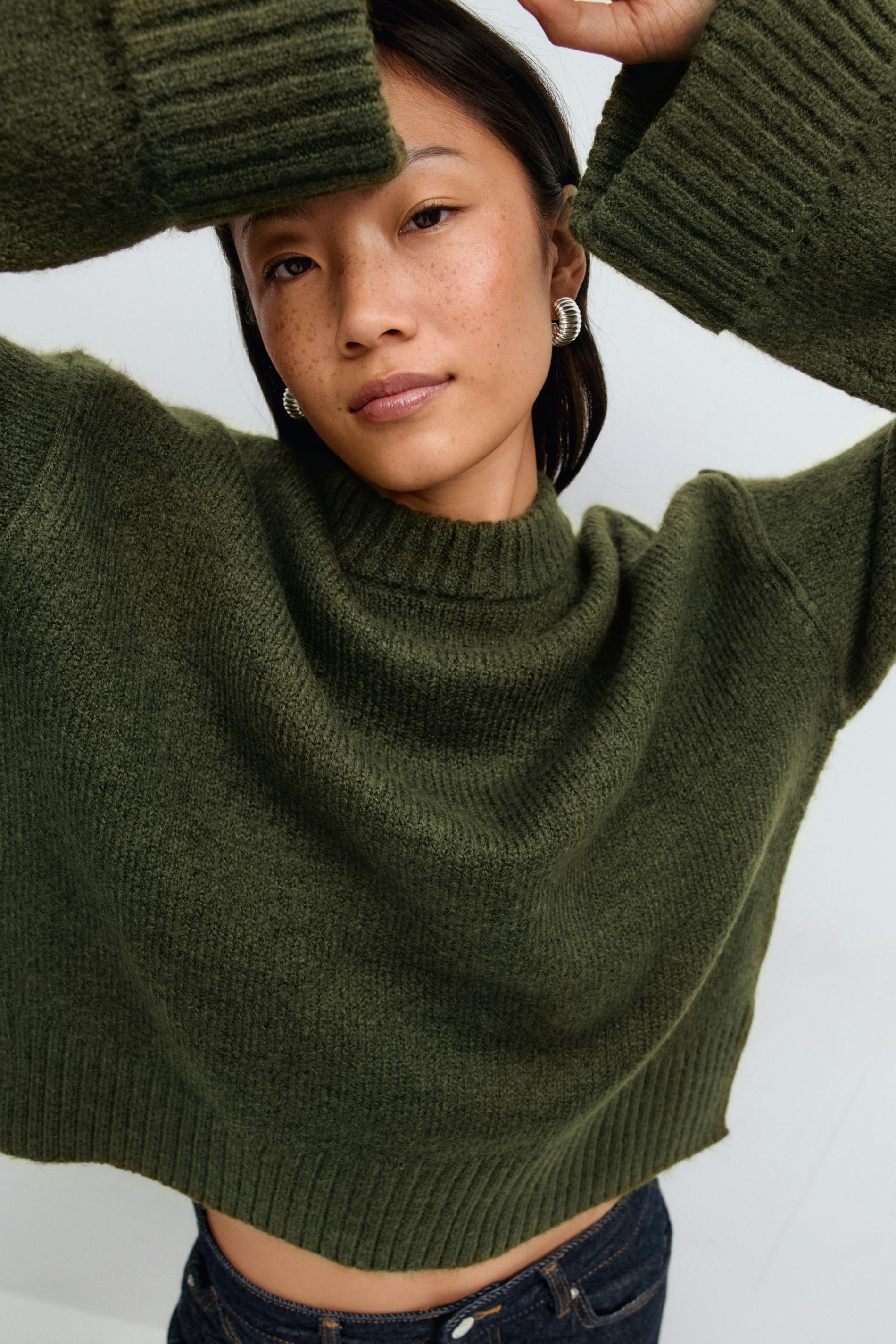 Gina Tricot - Folded sleeve knitted sweater - Gebreide truien - Groen - S - Dames