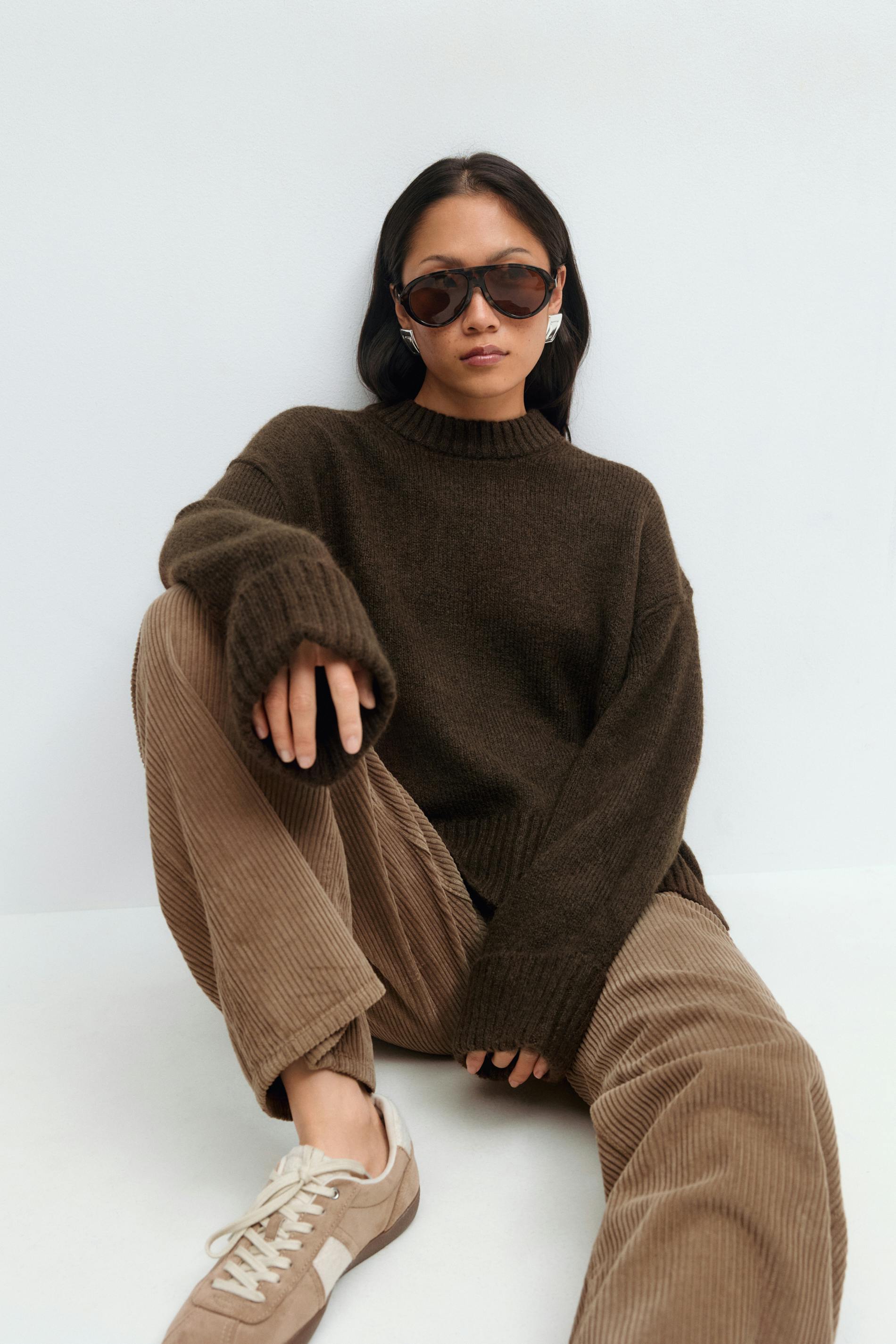 Gina Tricot - Folded sleeve knitted sweater - Gebreide truien - Bruin - XS - Dames