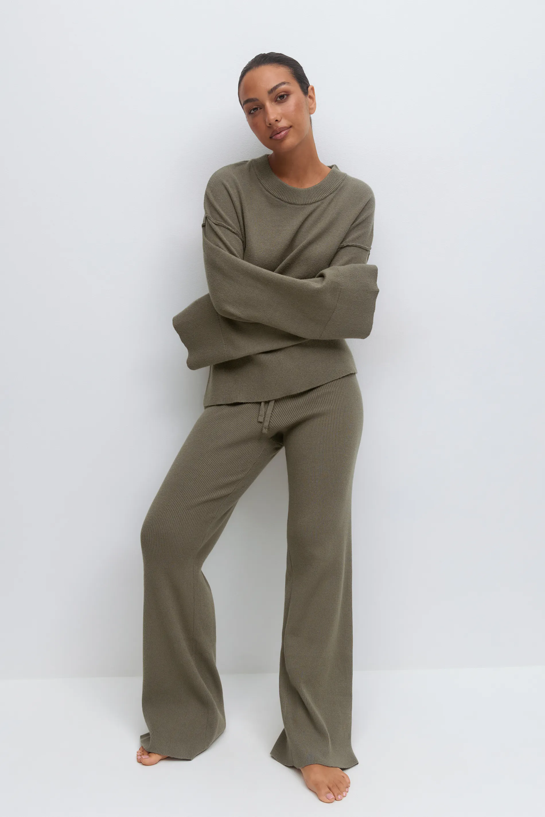 Gina Tricot - Knitted loungewear trousers - Broeken - Groen - M - Dames