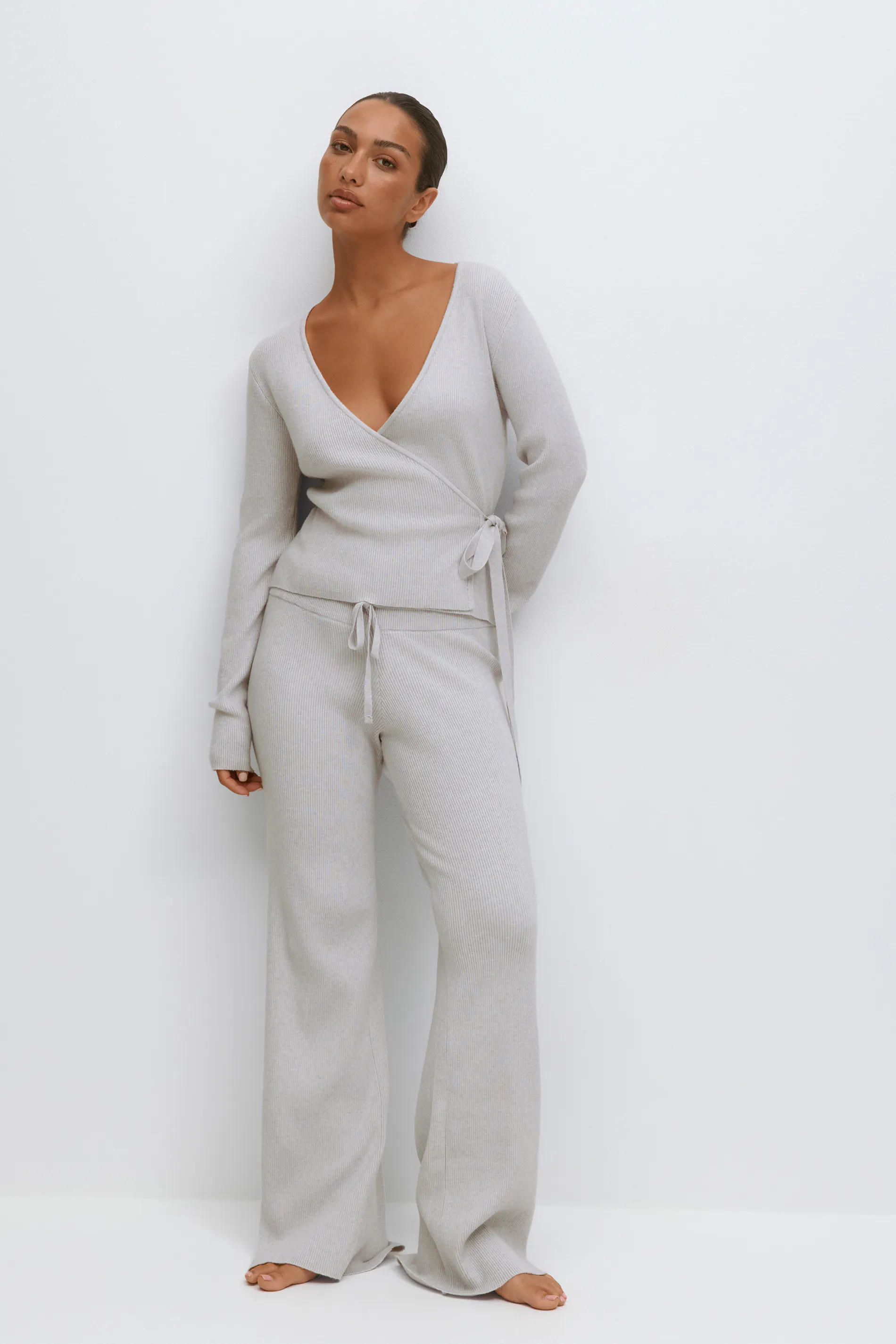 Gina Tricot - Knitted loungewear trousers - Bukser - Grå - M - Dame