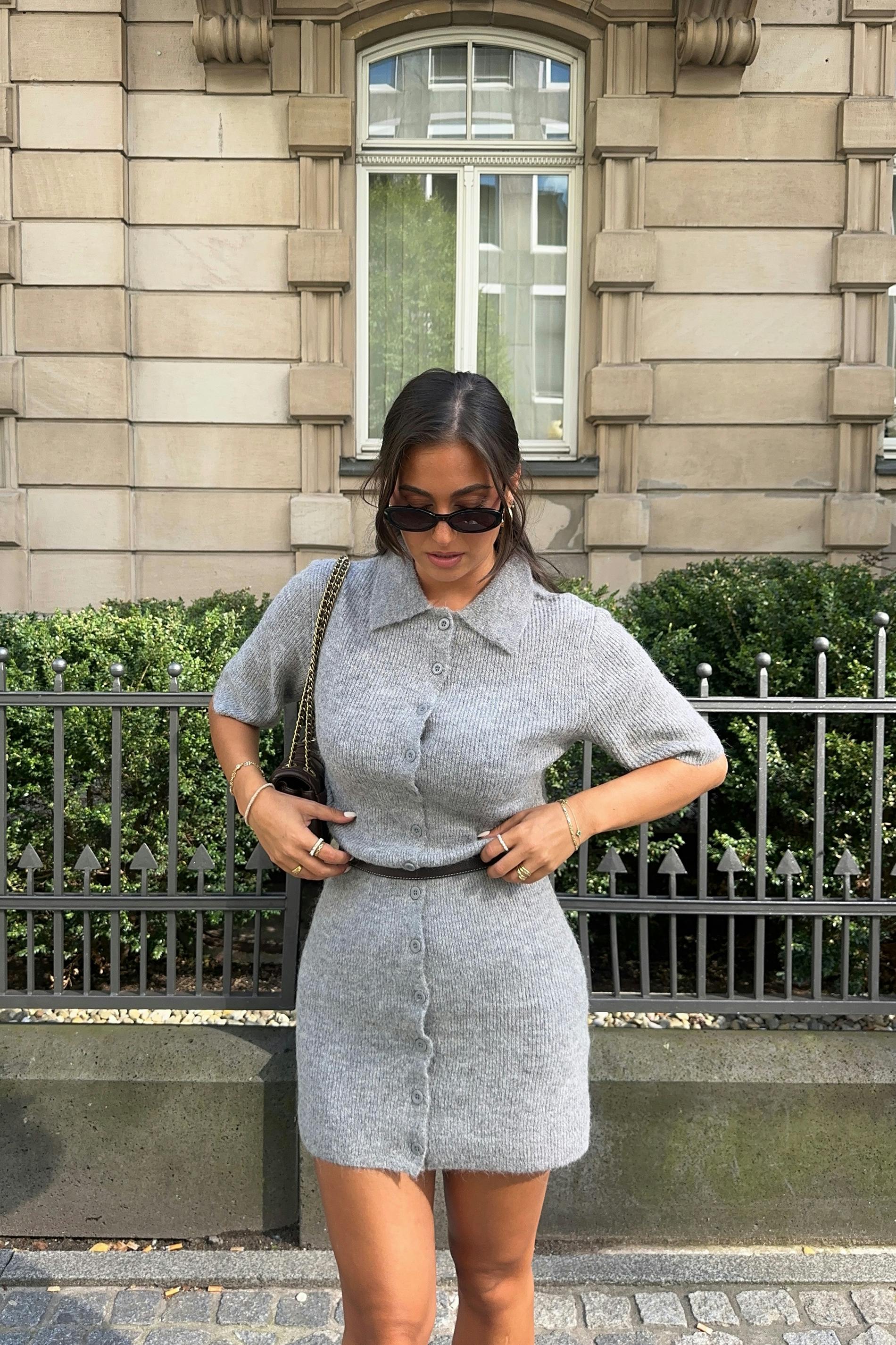 S oneshoulder shirt knit dress グレー Knitted dress - Grey - Women - Gina Tricot