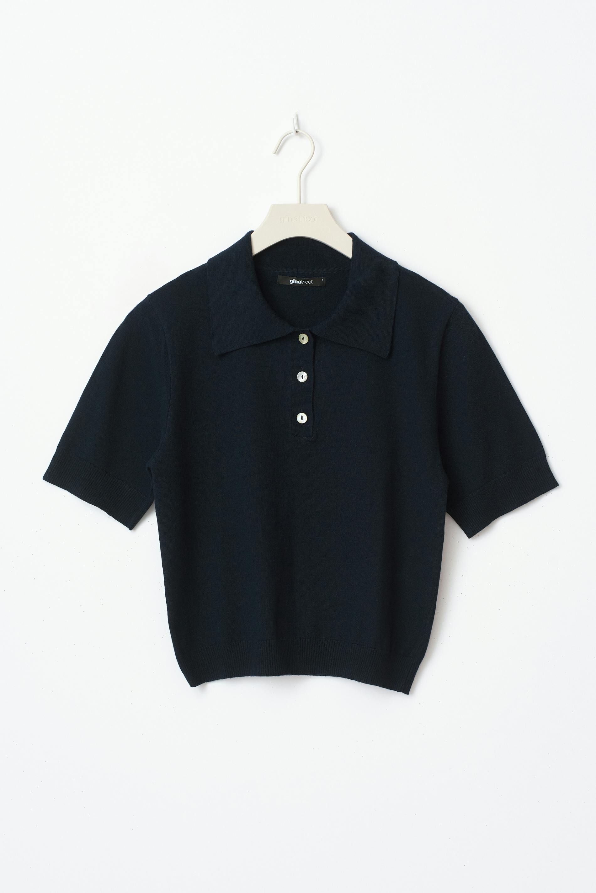 Short sleeve knit collar top - Blue - Women - Gina Tricot