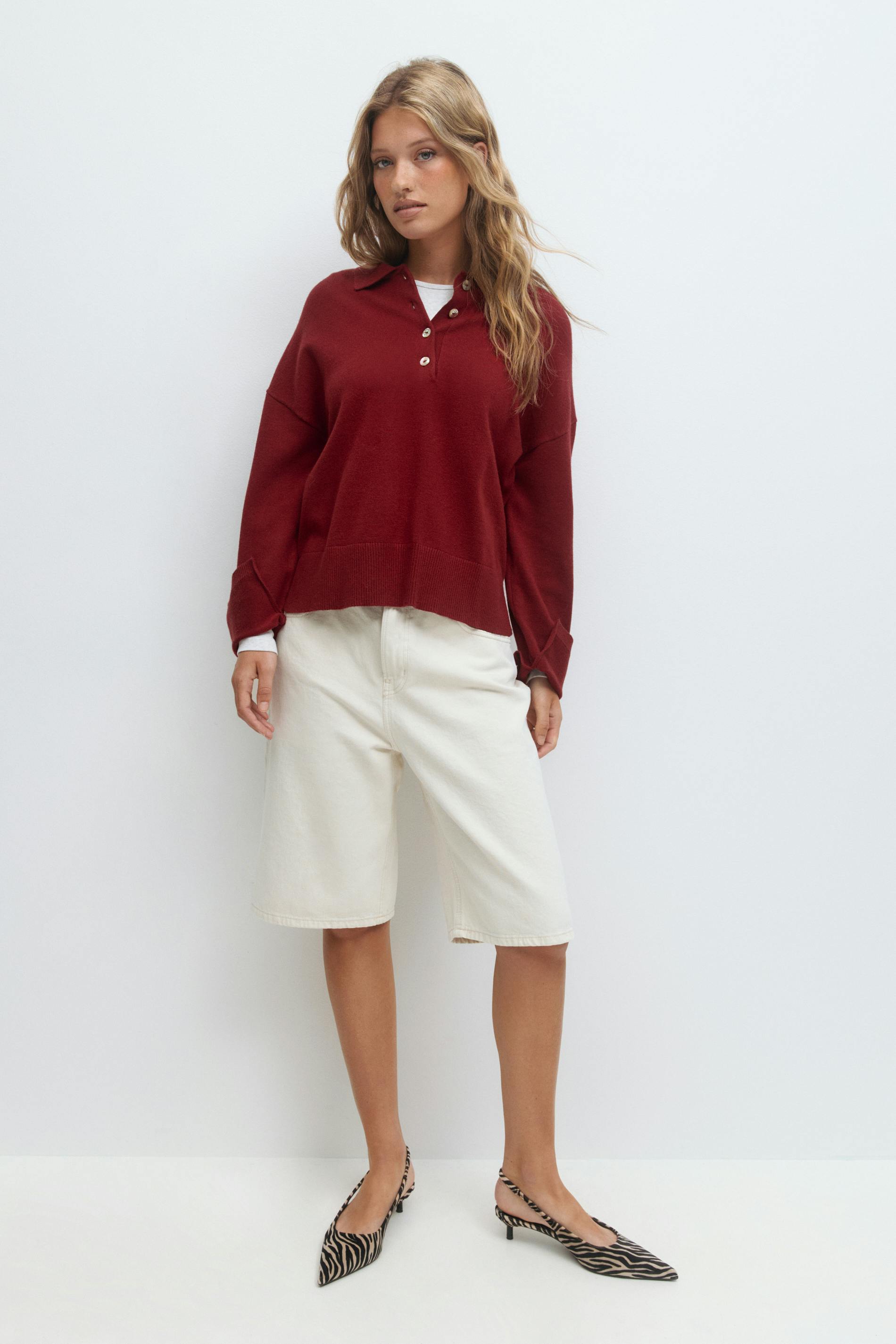 Gina Tricot - Knitted collar sweater - piqueskjorter - Rød - M - Dame