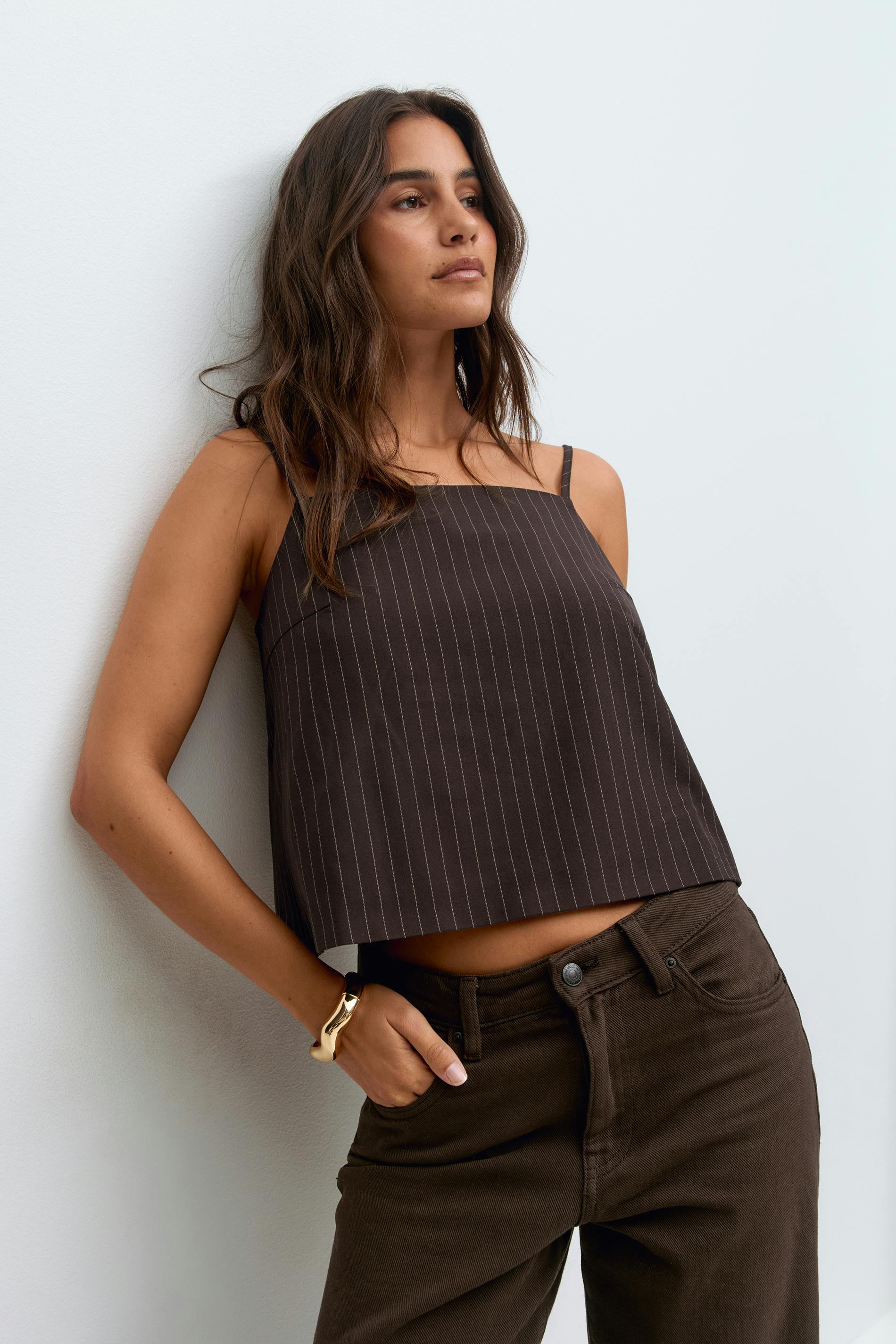 Gina Tricot - Tailored singlet - Topjes - Bruin - M/L - Dames