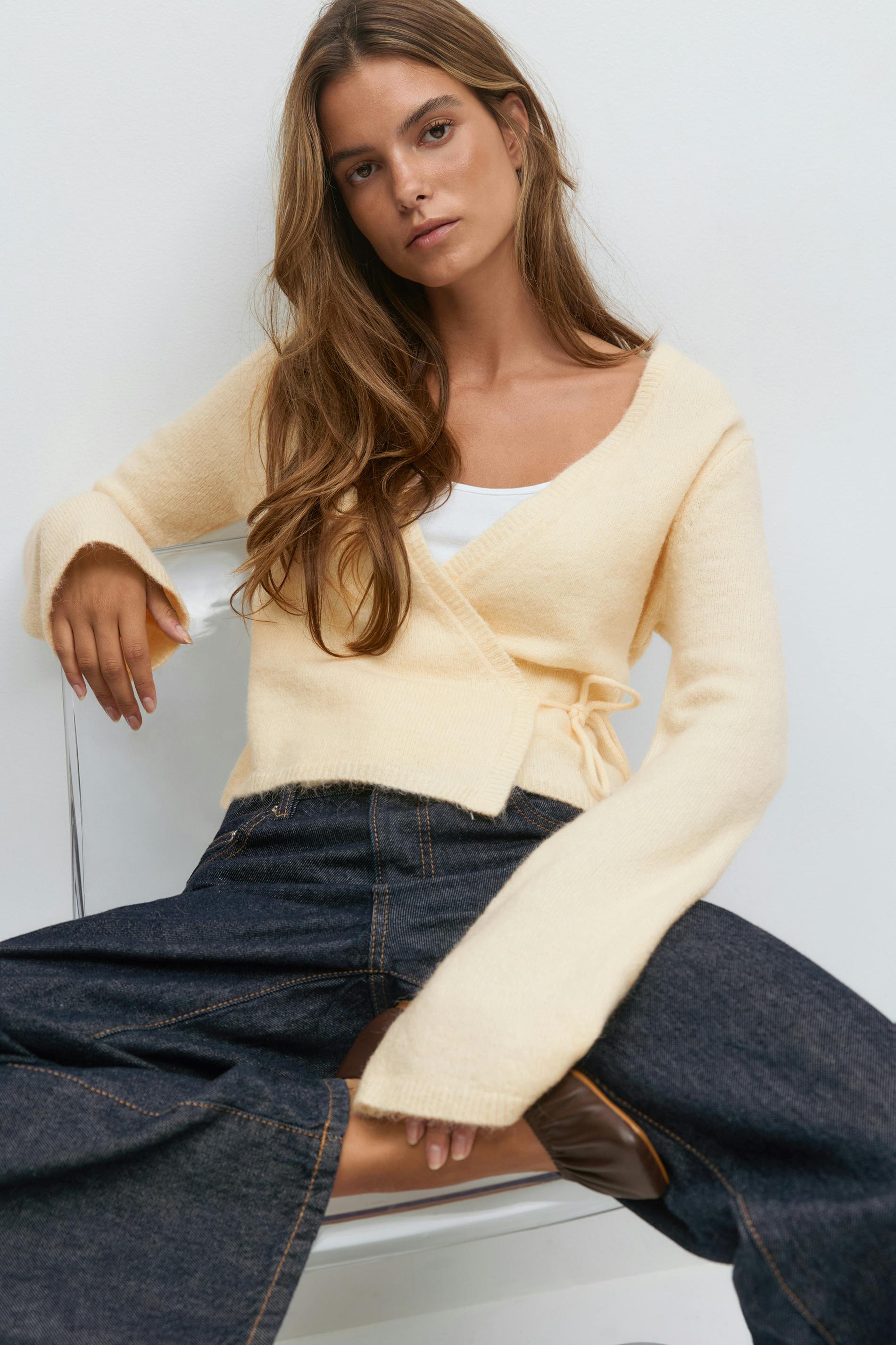 Gina Tricot - Knitted wrap cardigan - Vesten - Geel - M - Dames