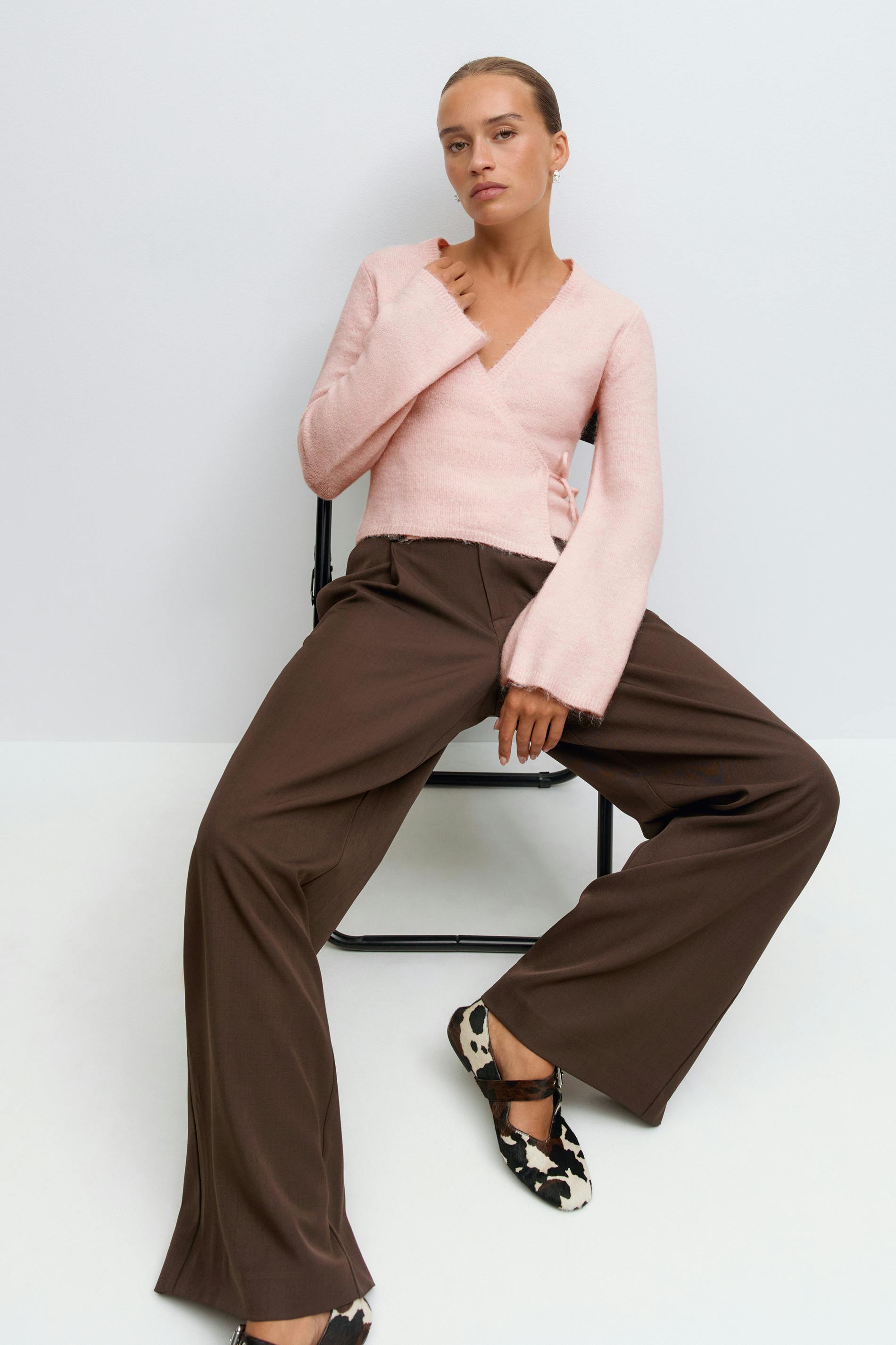 Gina Tricot - Knitted wrap cardigan - Vesten - Roze - L - Dames