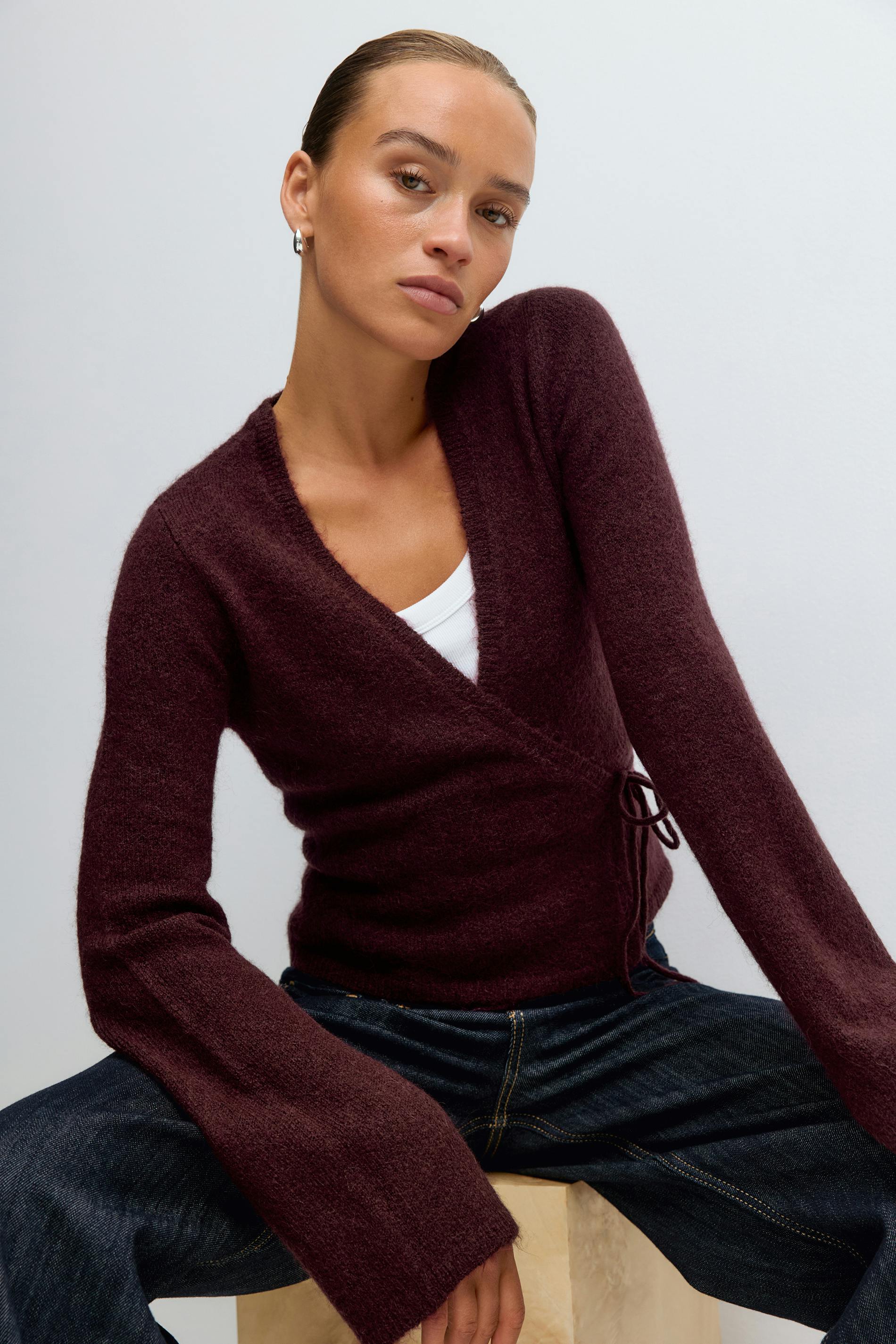 Gina Tricot - Knitted wrap cardigan - Vesten - Rood - XL - Dames