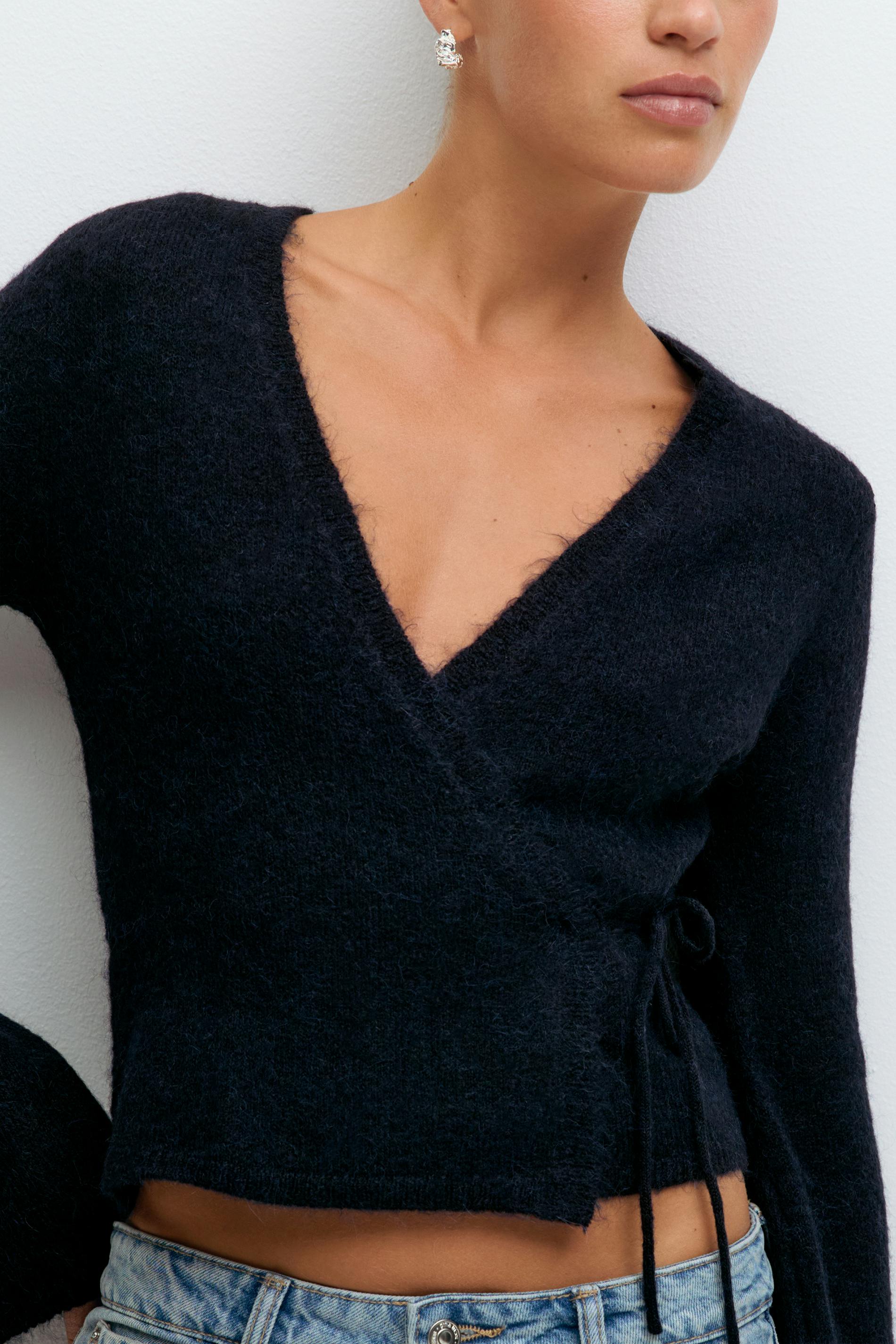 Gina Tricot - Knitted wrap cardigan - Vesten - Blauw - L - Dames