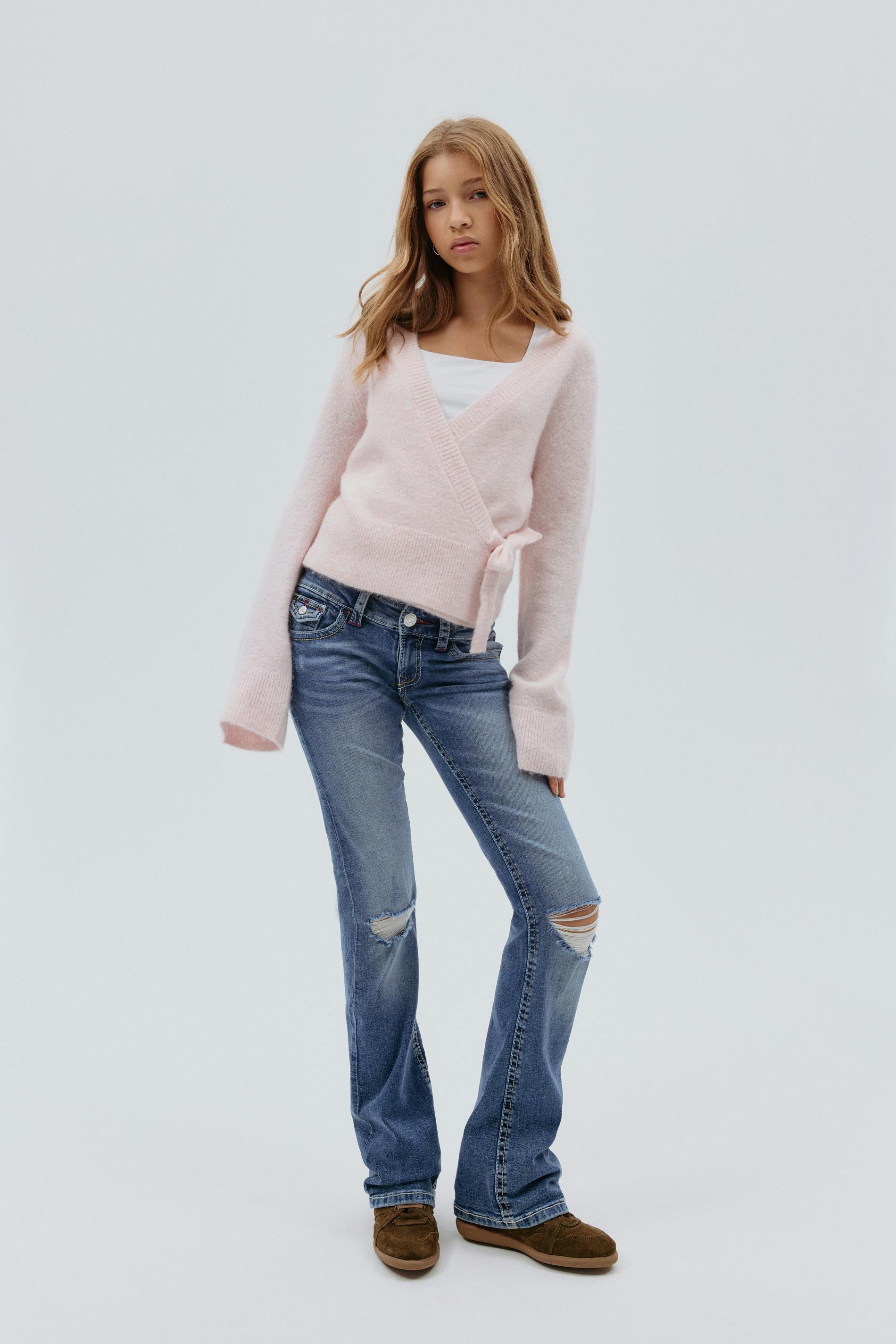 Gina Tricot - Chunky flare tall jeans - low waist jeans - Blauw - 146 - Meisje