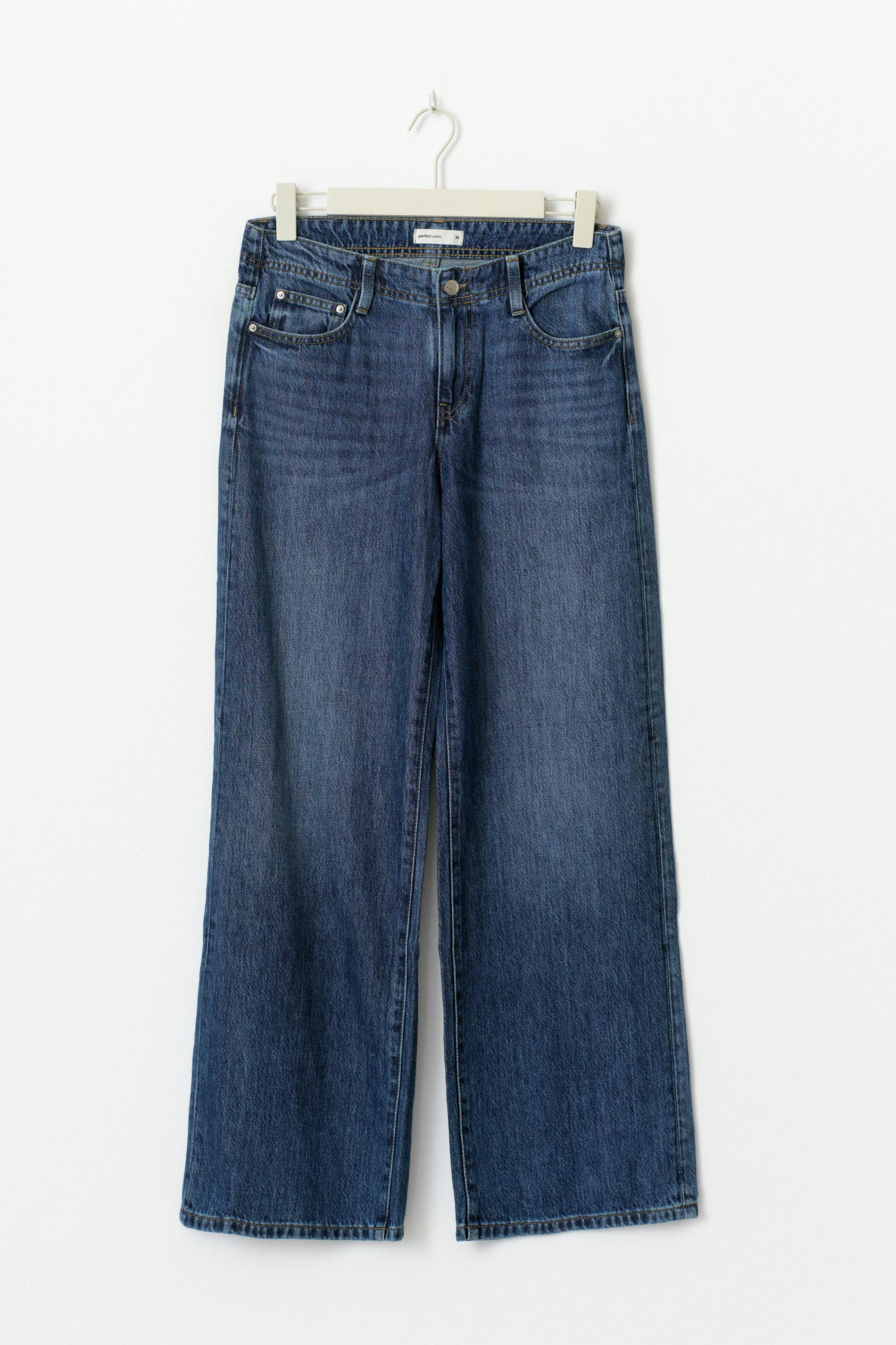 Gina Tricot - Low wide petite jeans - Low waist jeans - Blå - 34 - Dame