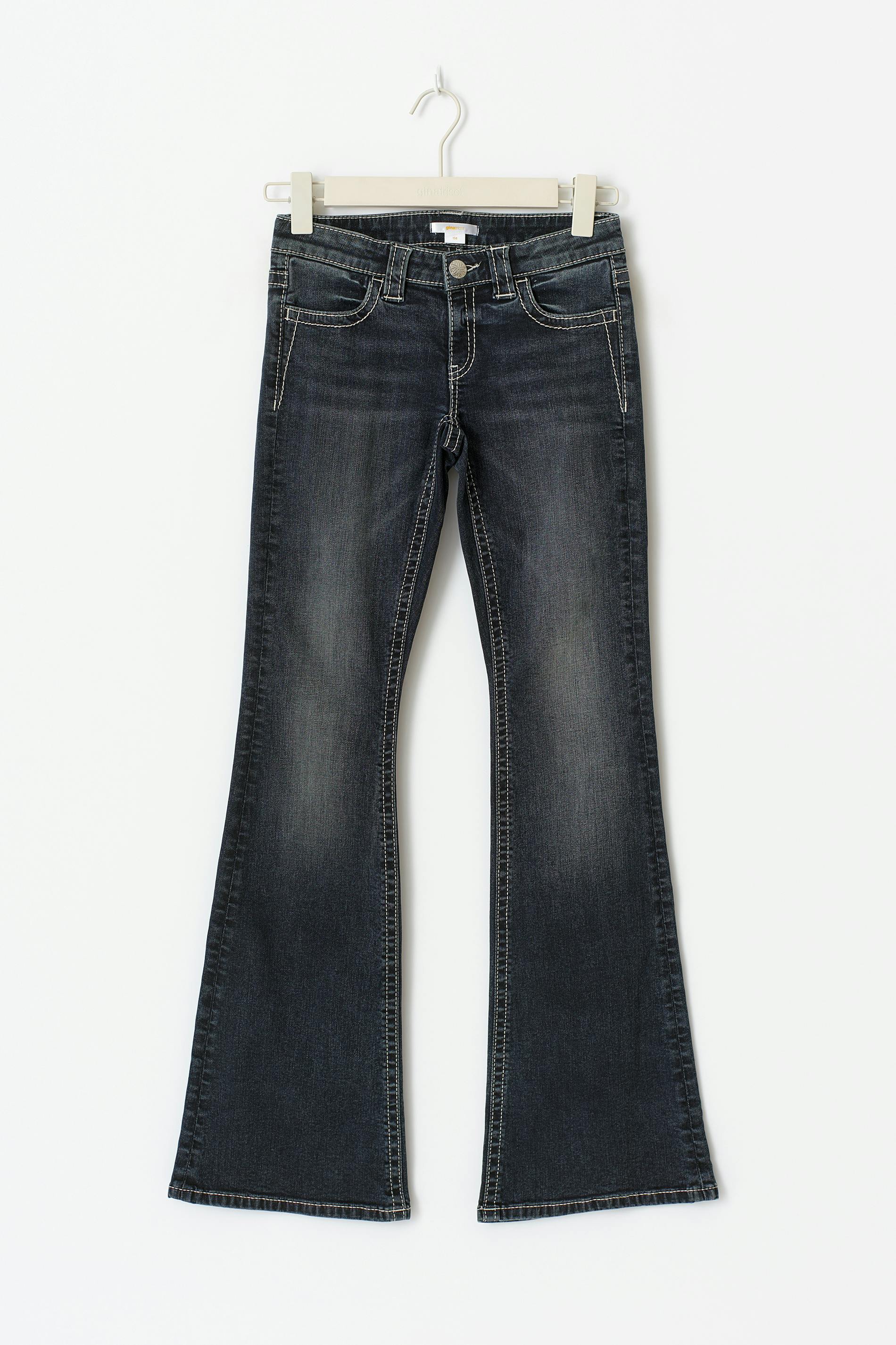 Gina Tricot - Sparkle low flare jeans tall - low waist jeans - Blauw - 164 - Meisje
