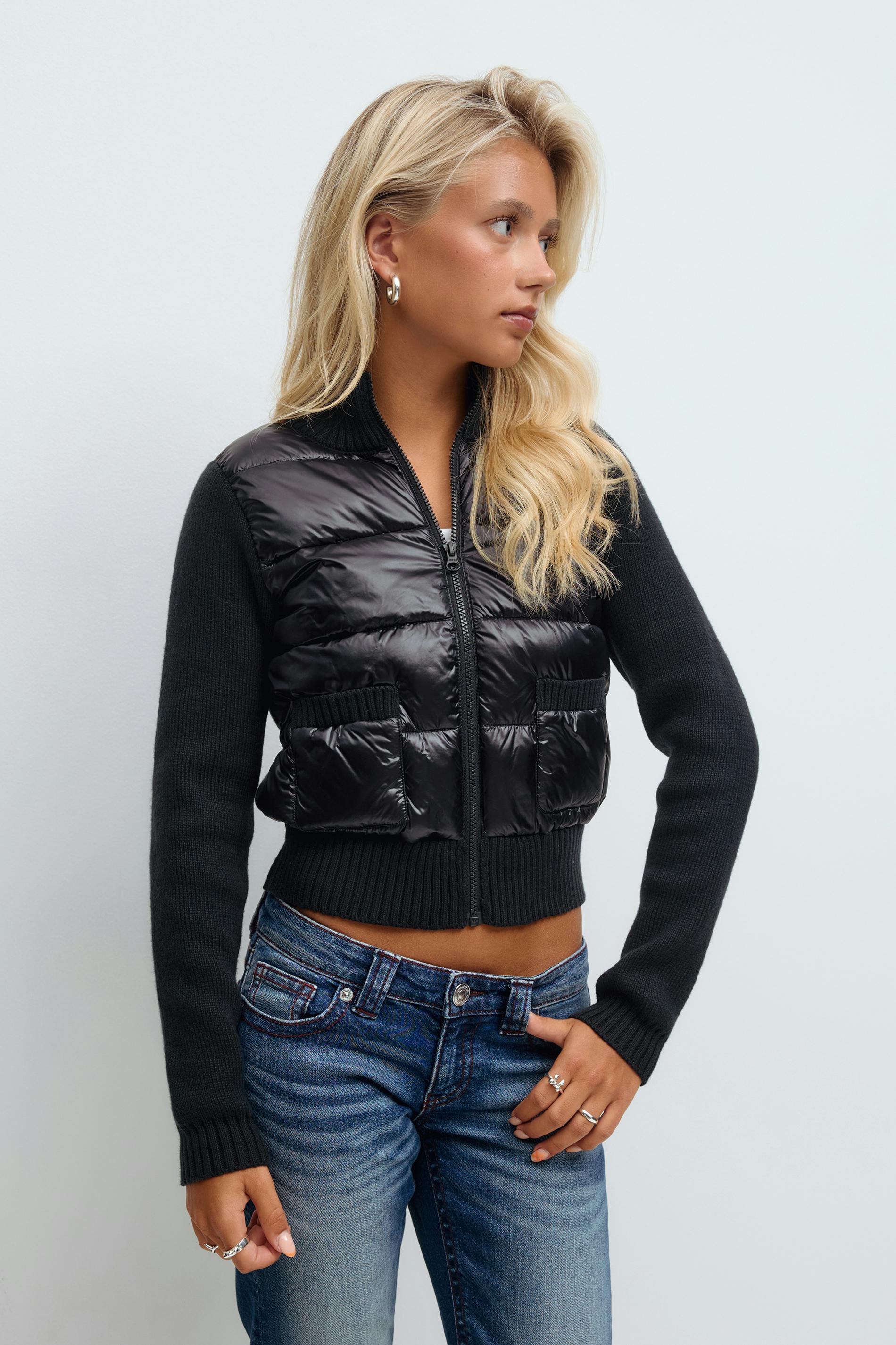 Gina Tricot - 14+ rib puffer jacket - takki - Sininen - XS - Naiset