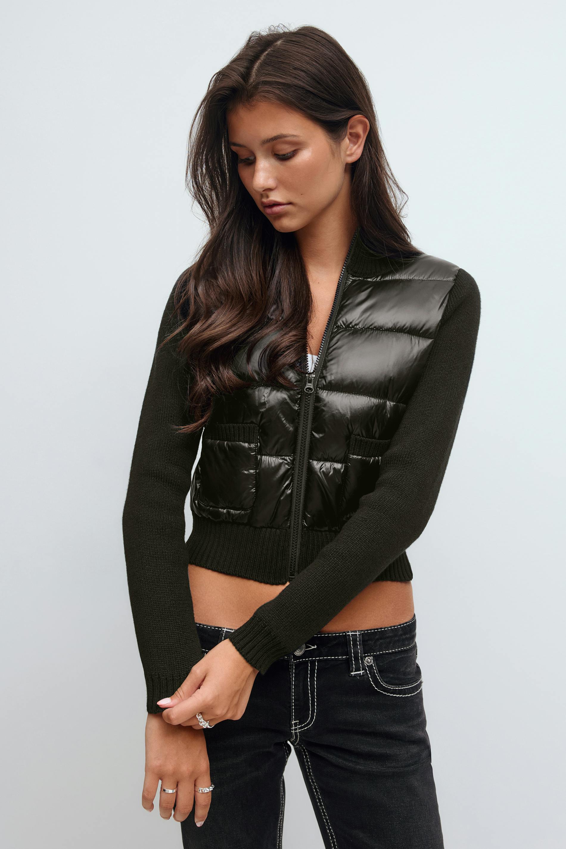 Gina Tricot - 14+ rib puffer jacket - takki - Musta - S - Naiset