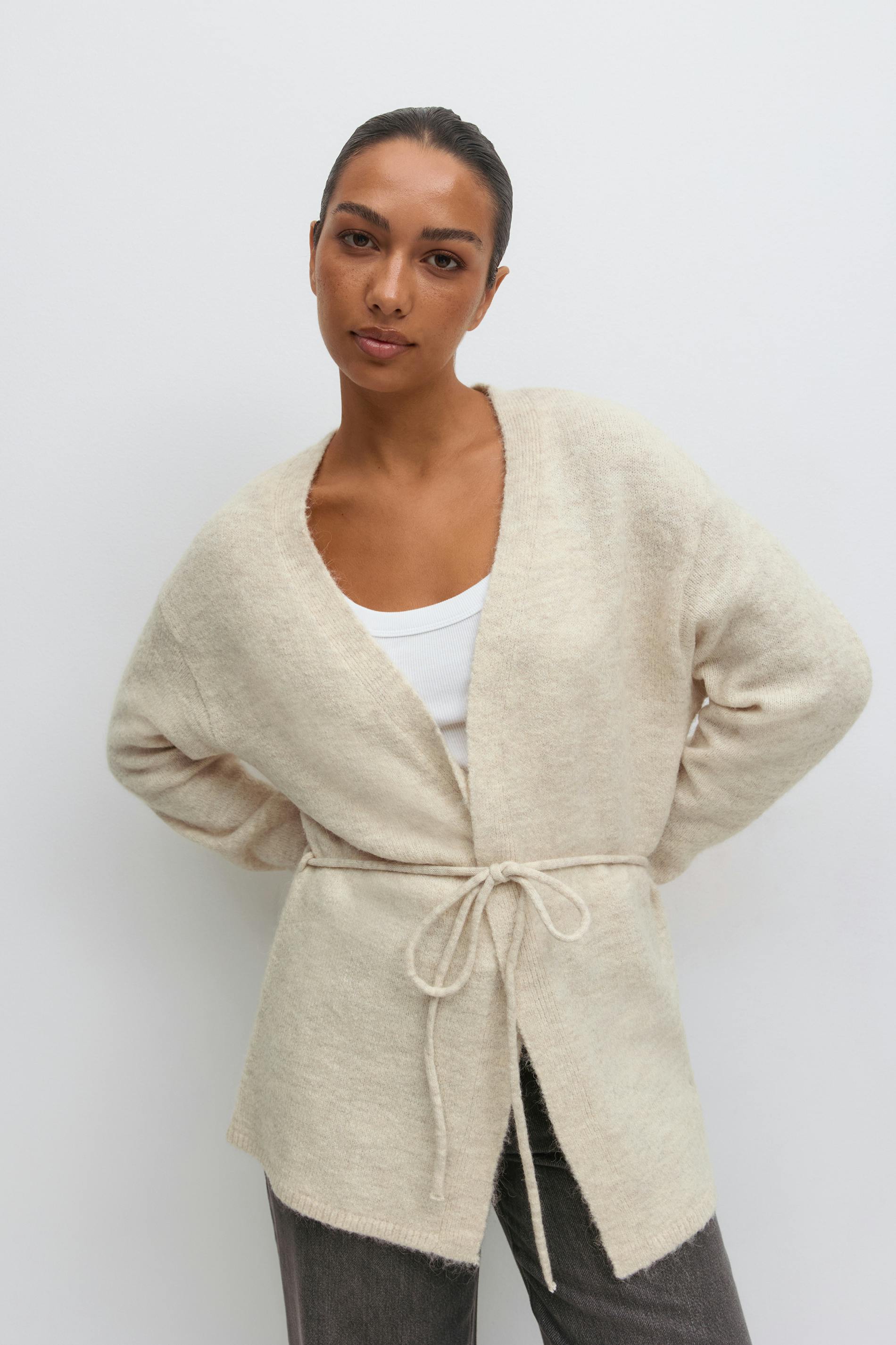 Knitted wrap cardigan - Grey - Women - Gina Tricot