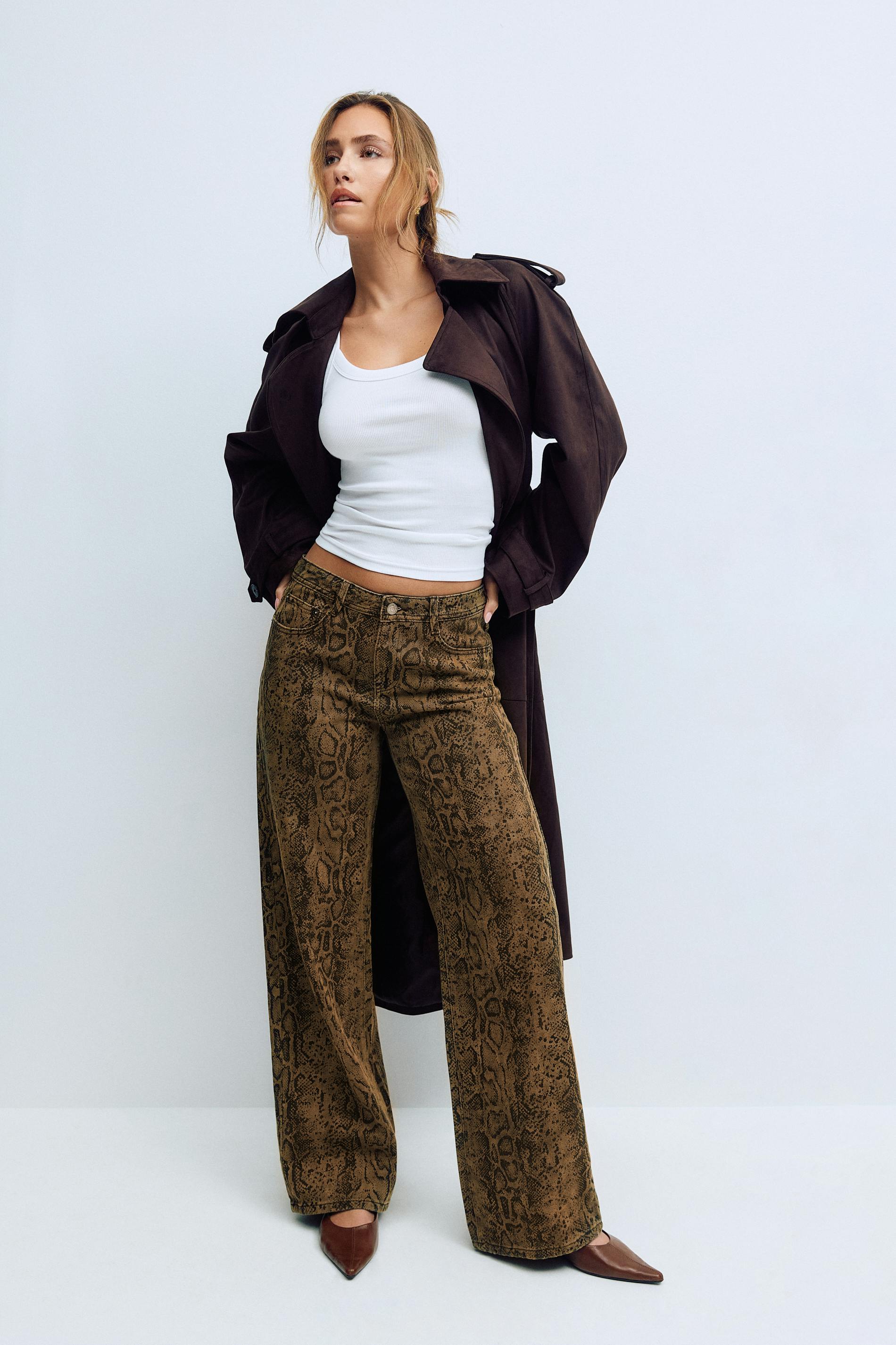 Gina Tricot - Snake jeans - mid waist jeans - Brun - 32 - Dame