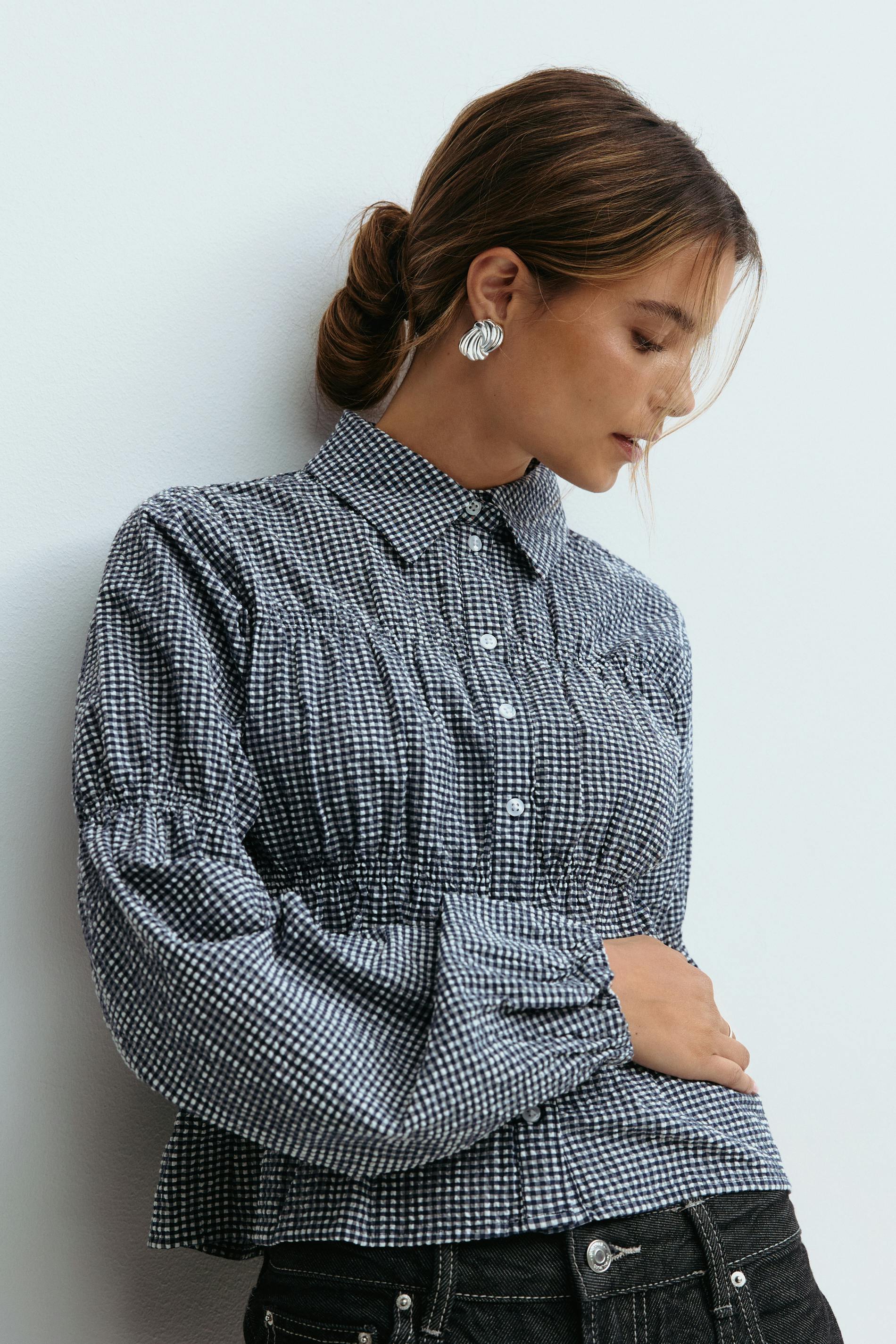 en neume Smocked Check Blouse Ynez Hand Smocked Blouse in