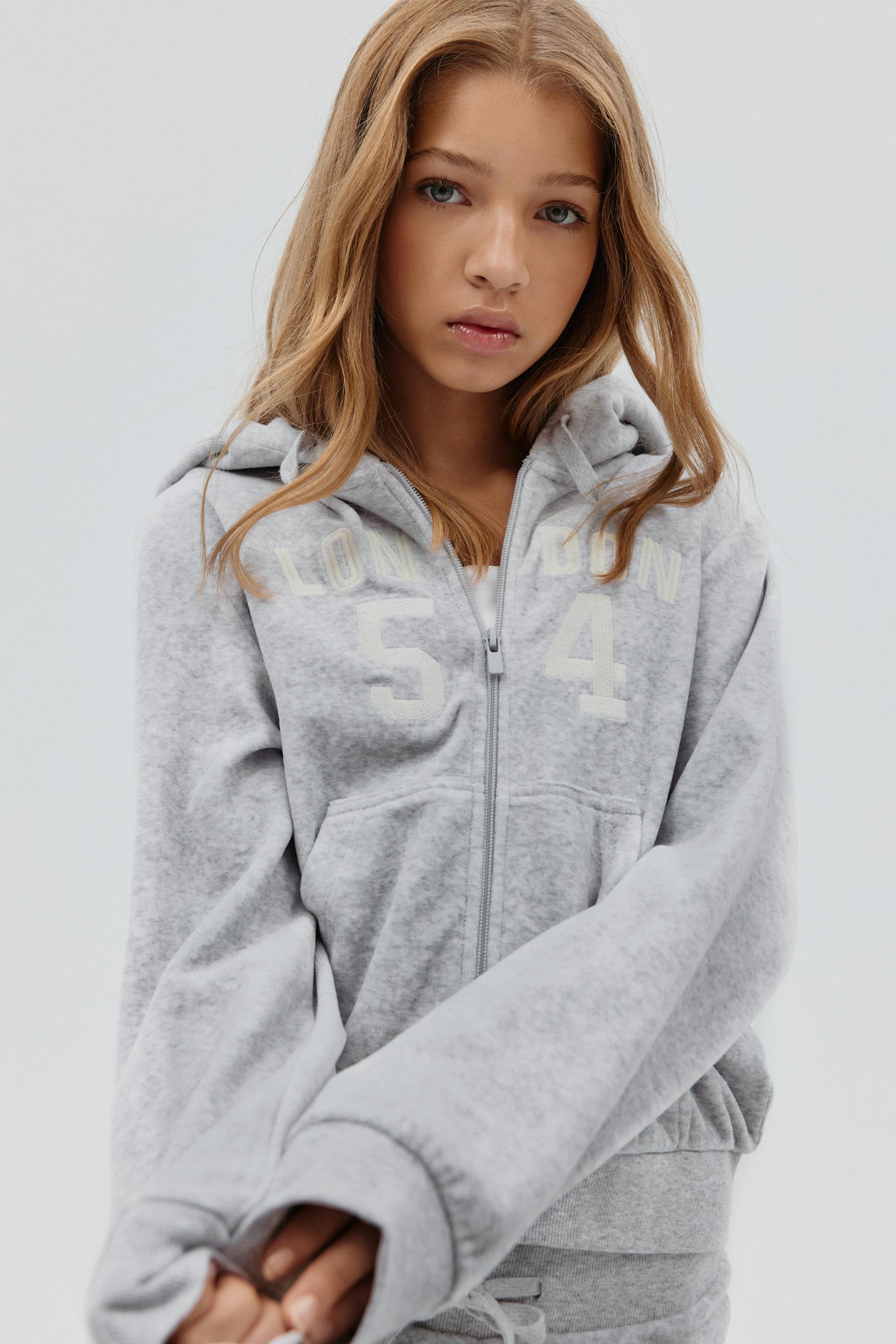 Gina Tricot - Y velour zip hood - homewear - Gris - 170 - Fille